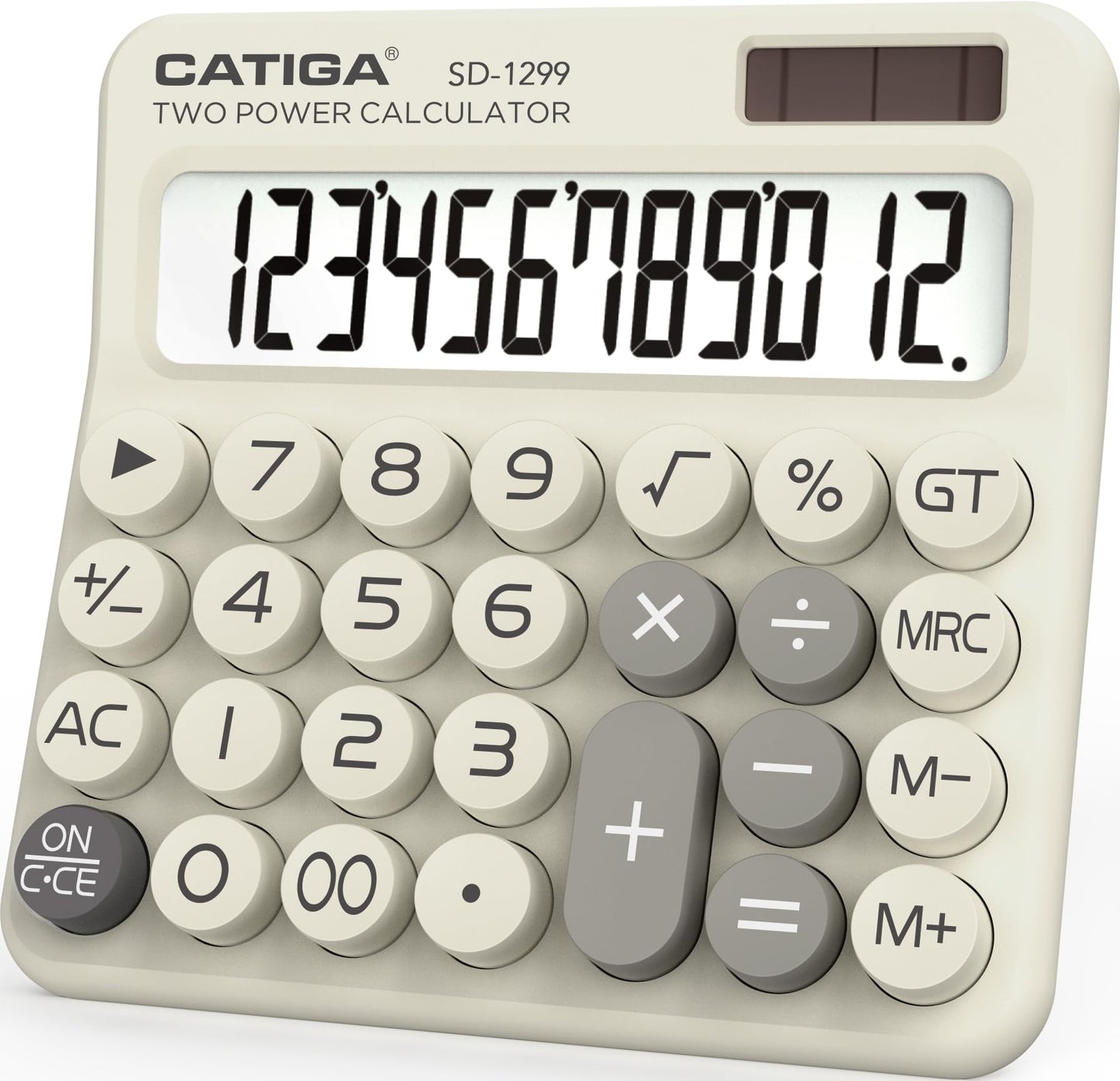 CATIGA Mechanical Switch Calculator with Solar and Battery Dual Power, 12-Digit Large LCD Display, Aesthetic and Cute Desktop Calculator with Big