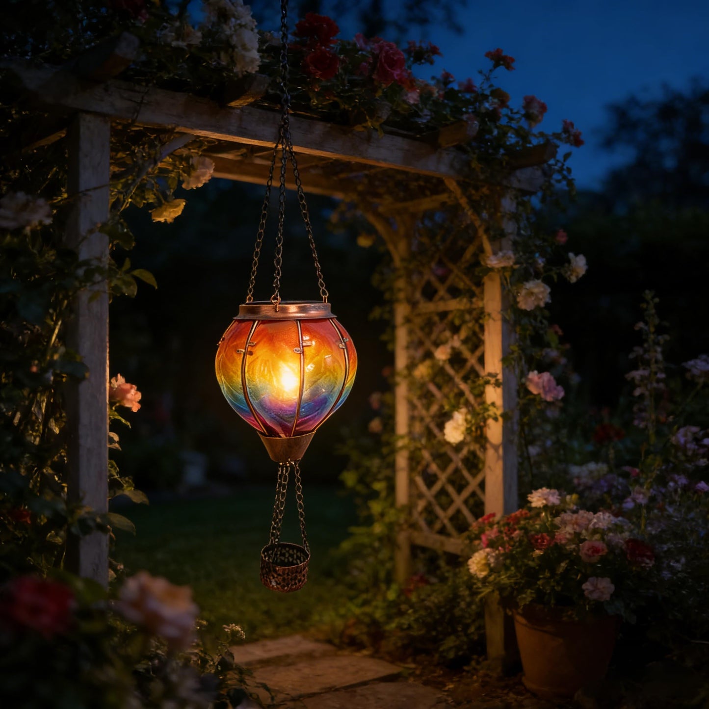 Hot Air Balloon Solar Lantern with Flickering Flame Hanging Solar Lanterns Outdoor Lights Waterproof Lanterns Decorative Garden Patio Yard Party