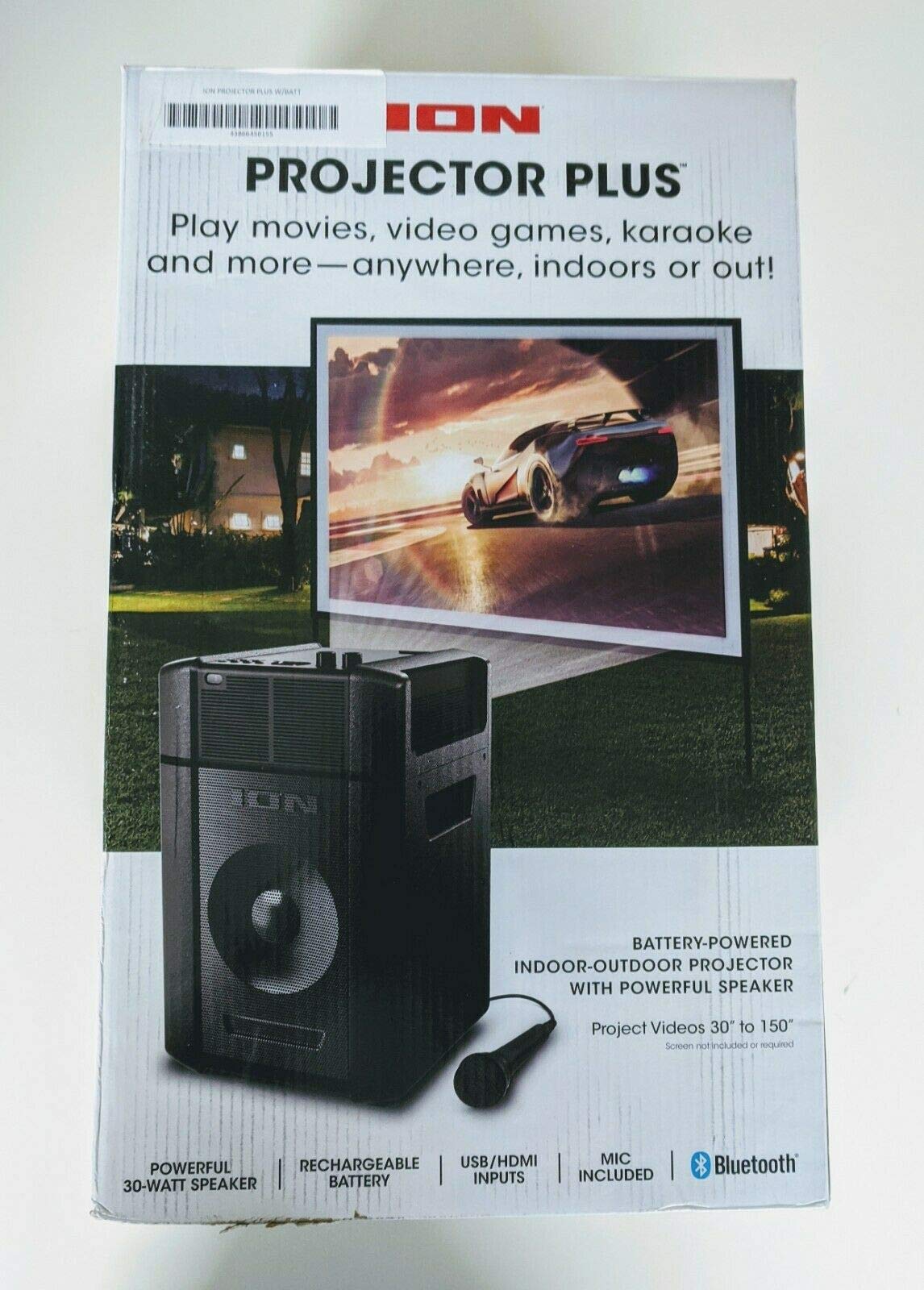 Ion Projector Plus Bluetooth 30-150" Battery Indoor-Outdoor-Karaoke-Speaker HDMI