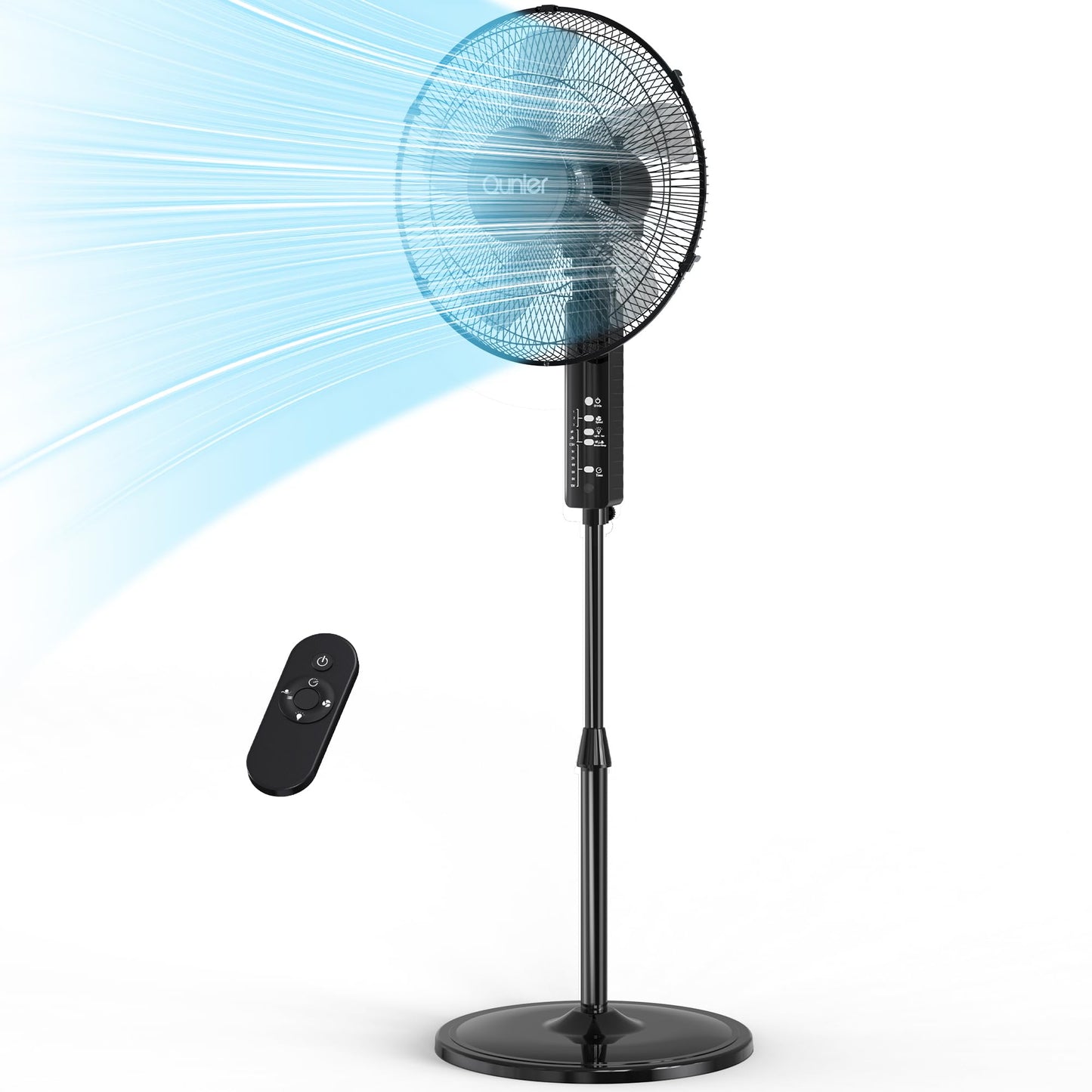 TBBSC 16"" Pedestal Fan with Remote, 3-Speed Height Adjustment Standing Fan 10H Timer Oscillating Cooling Fan