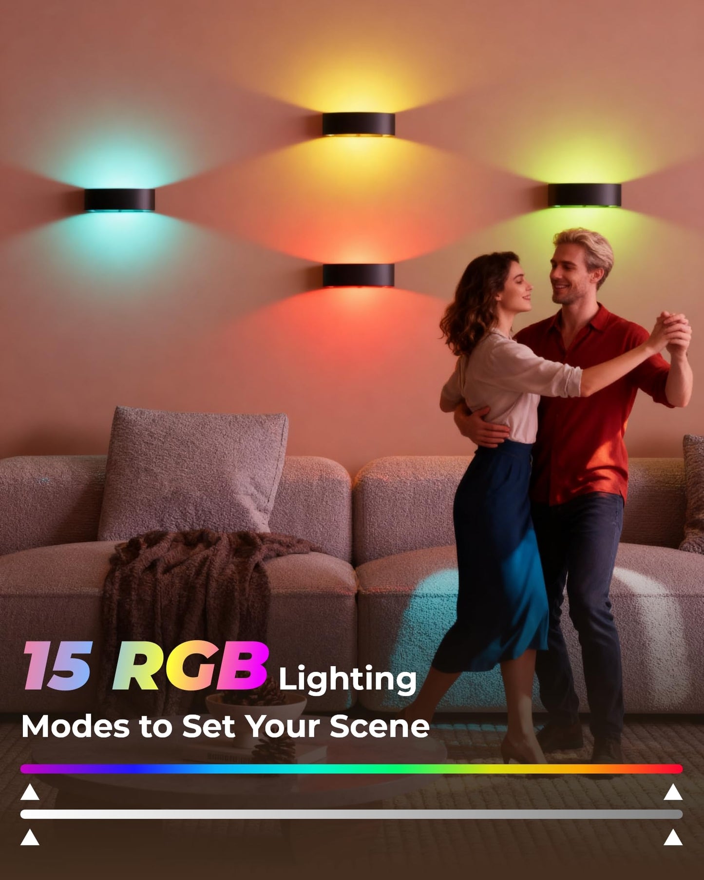 Motion Sensor Wall Light, 5000mAh Rechargeable Battery Operated Motion Sensor Light Indoor with Remote, 15 RGB and 3 Colors Dimmable, Wireless Wall