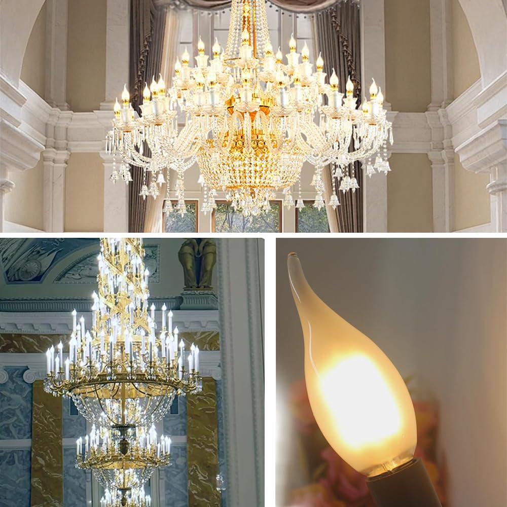 BUBYVV Frosted Flame Tip Chandelier Light Bulb?40W E12 Candelabra Base,Candle Light Bulbs for Chandeliers, Ceiling Fan Lights (6pack) (40W)