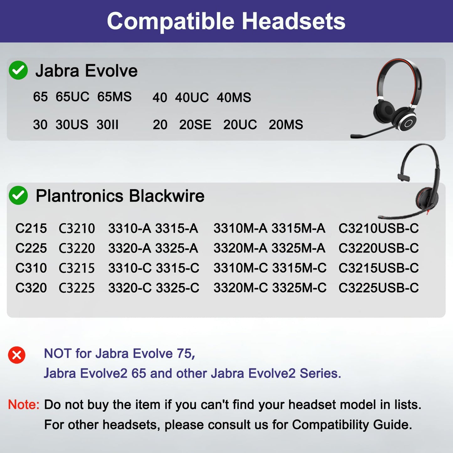 Ear Cushions for Jabra Headset Earpads Replacement Ear Pads Compatible with Jabra Evolve 65/65UC/MS, 40/40UC/MS, 30/30II/30US, 20/20SE/UC/MS