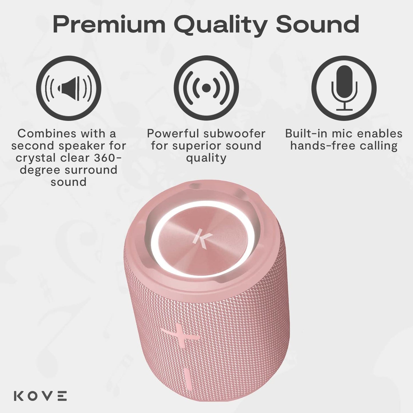 KOVE Mini Commuter 2 Portable Speaker - Pink Bluetooth Speakers, Wireless with HD Louder Volume, Deep Bass Subwoofer, Microphone, IPX7 Water Resistant