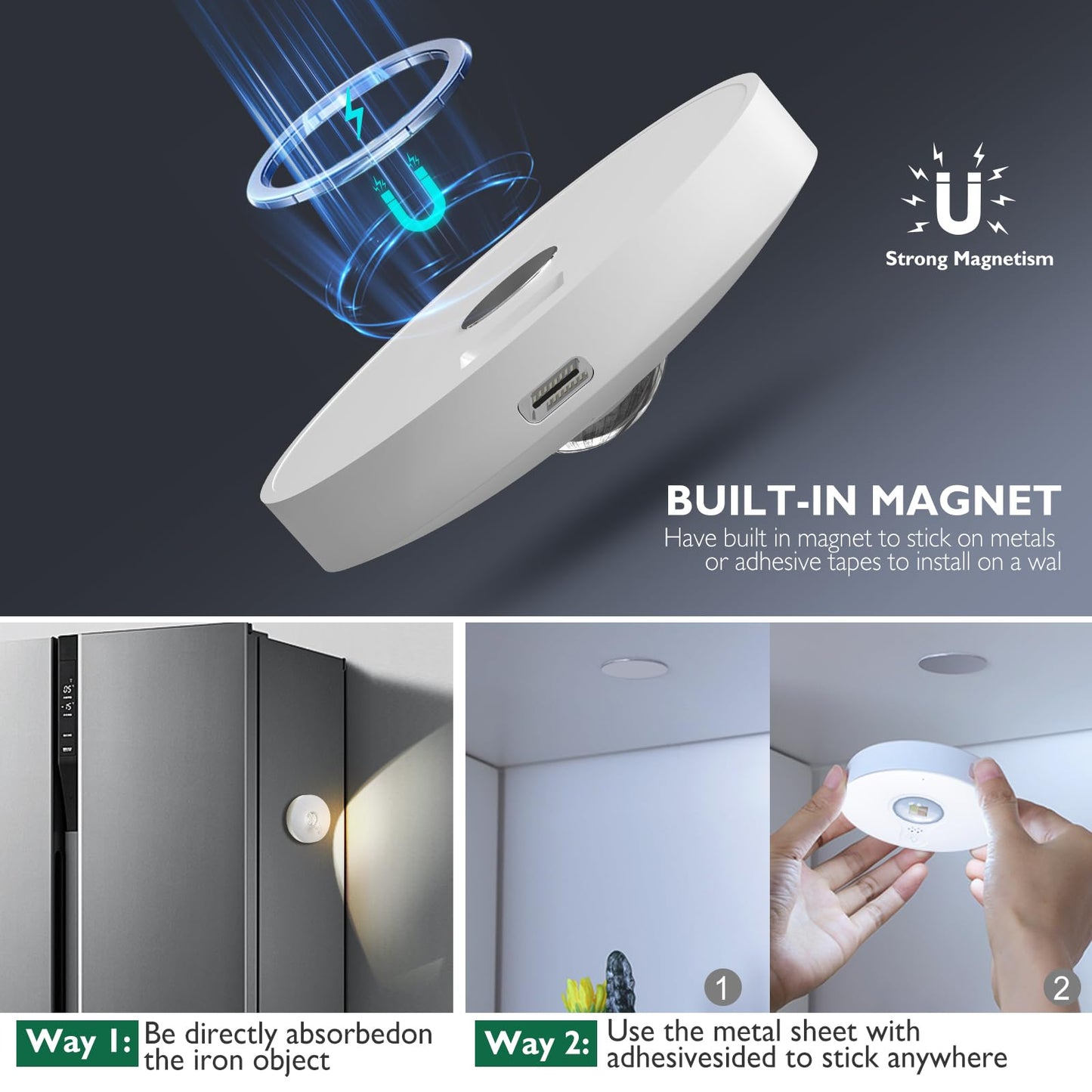 UNUSROOM Rechargeable Puck Lights with Remote Control,2000mAh High Capacity Battery Operated LED Under Cabinet Lighting,Dimmable Tap Stick On