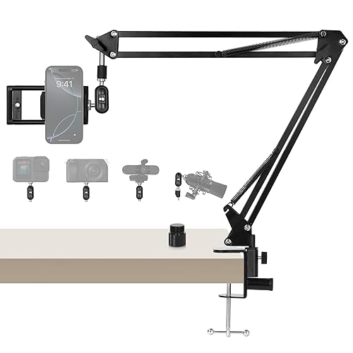 ellrkr 30" Magic Arm Holder w Clamp - Overhead Phone Mount for Desk, Smooth 360° 1/4" & 5/8" Thread Webcam Stand for Phone, Tablet, Webcam, Mic