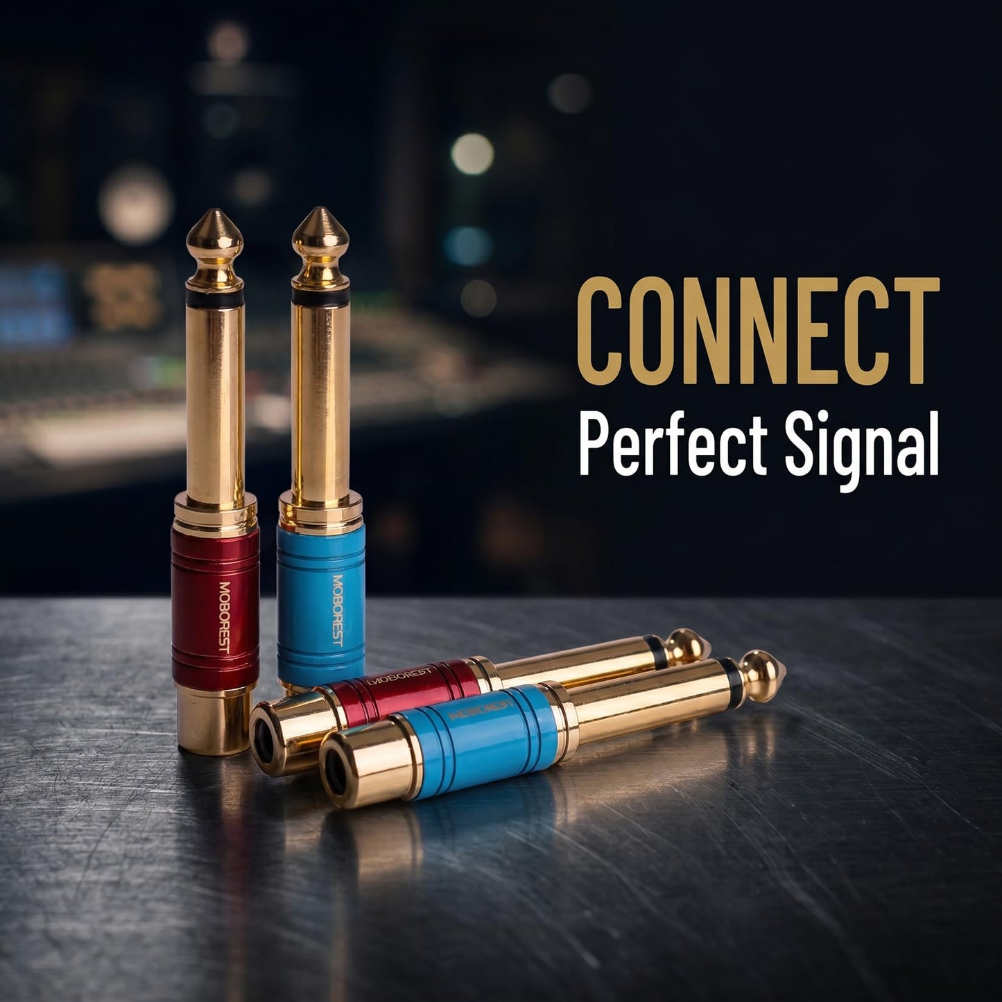 MOBOREST Premium RCA to 1/4 Adapter, 24K Gold-Plated 1/4 Inch to F Audio Connector, Pure Copper 6.35mm TS Mono to Female Coupler for Amplifier
