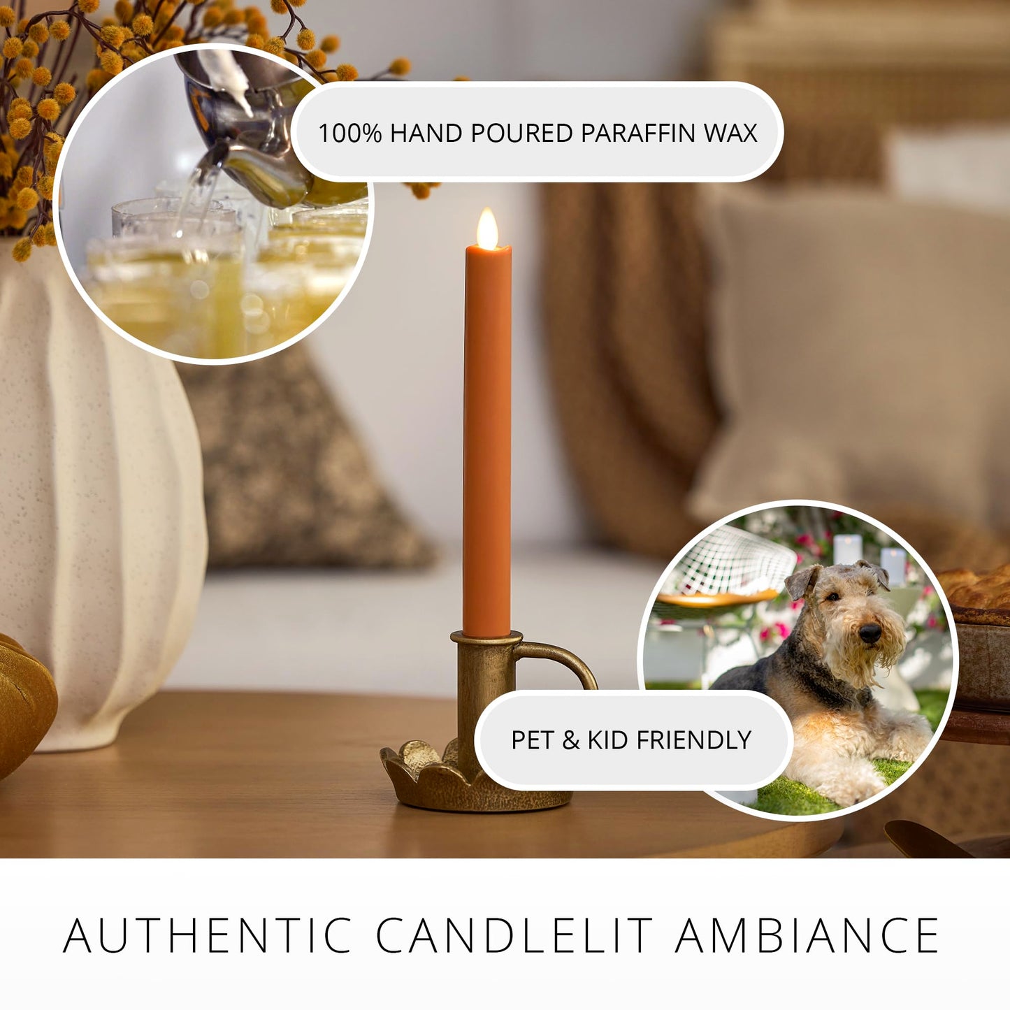 Luminara Marmalade Taper, 1" x 9.5" Battery Operated Flameless Candle, Flickering White LED Light Flame, Timer Switch, Remote Ready Decor