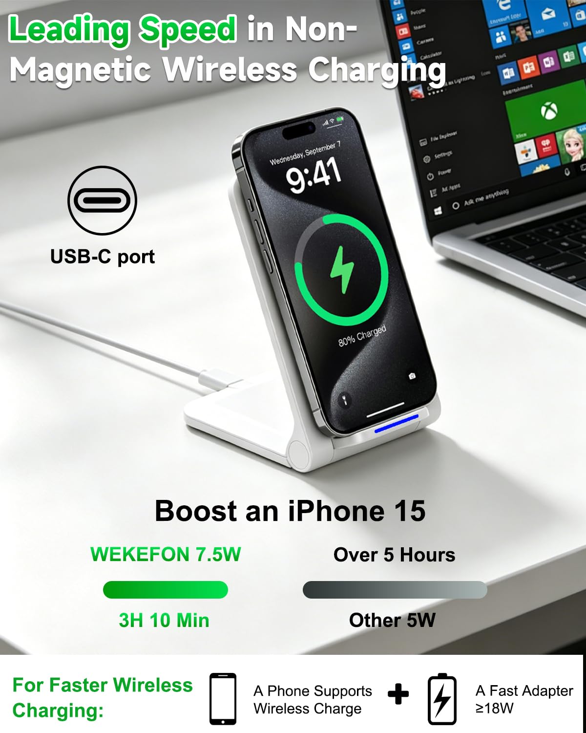 Wireless Charger Stand, Foldable, 15W Fast Wireless Charging Station Compatible with iPhone 17 16 15 14 13 12 Pro Max, Phone Charger Dock for Samsung