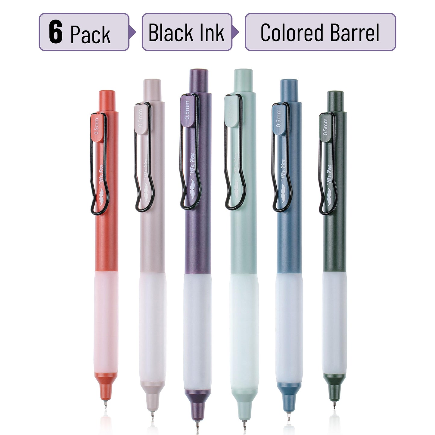 Mr. Pen- Retractable Gel Pens, 6 Pack, Black Ink, Vintage Barrels
