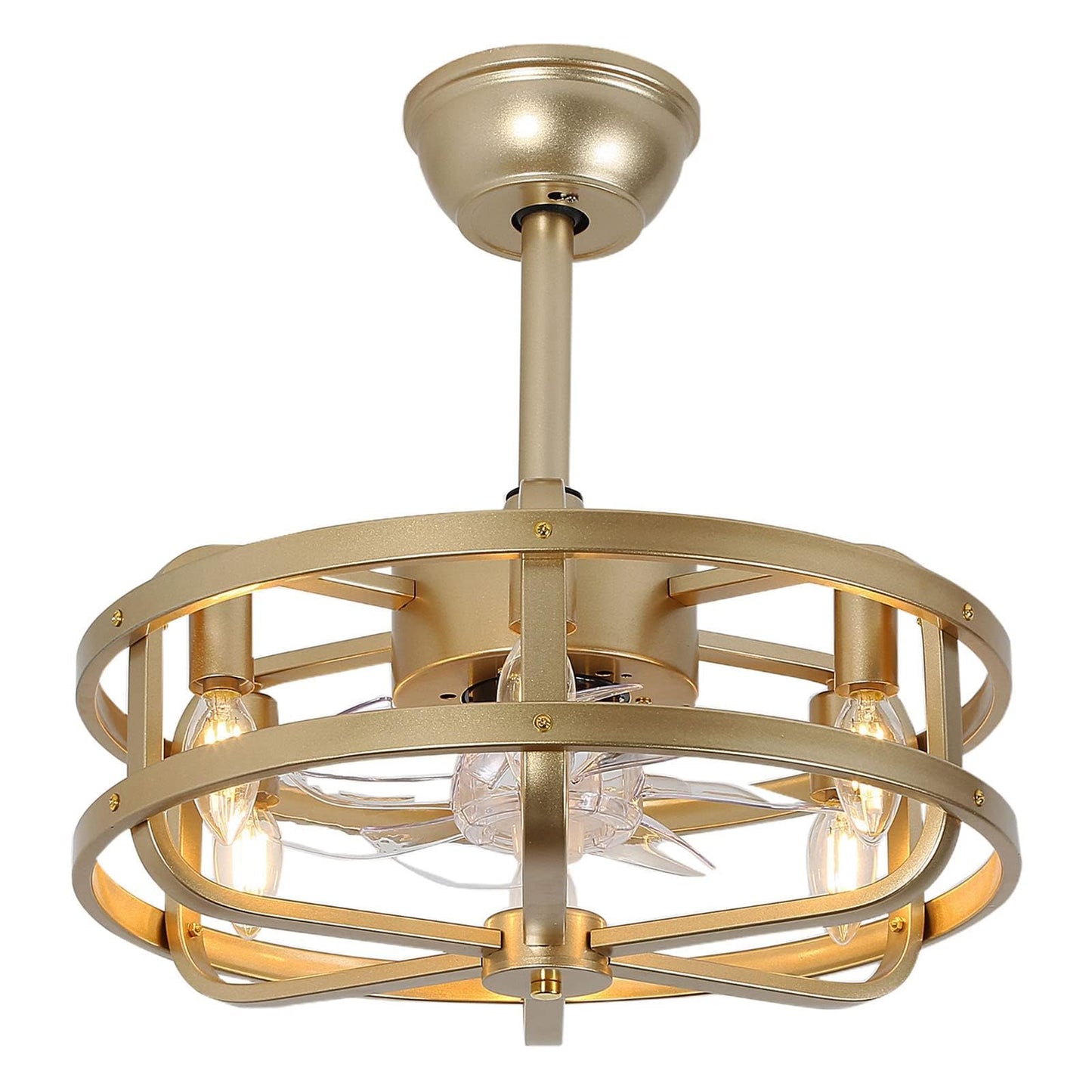 SMLERAY 18" Gold Bladeless Ceiling Fan with Light, Caged Fandelier with Remote Control, 6-Speed Reversible Motor, Low Profile for Bedroom, Kitchen