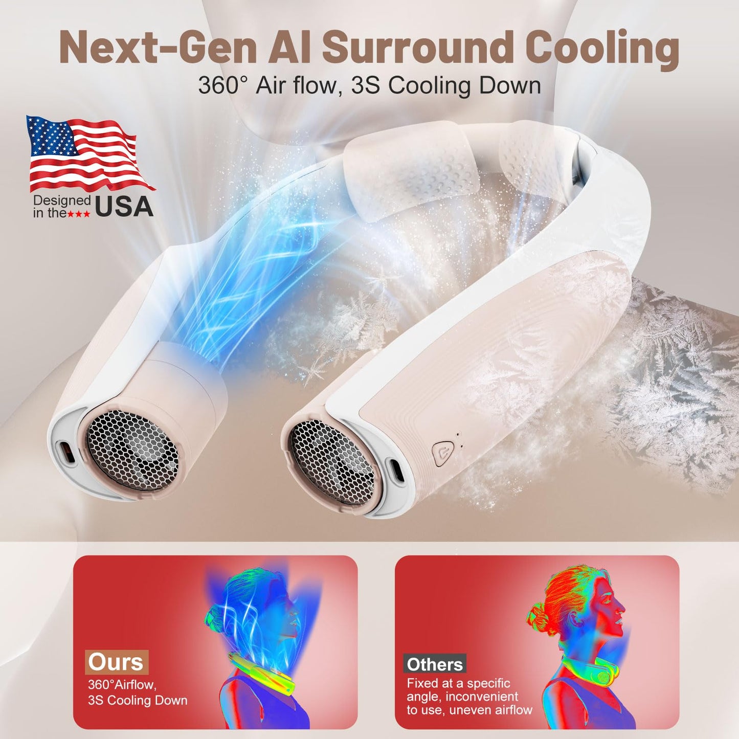 8000mAh Portable Neck Fan with 6 Powerful Speeds, 20H Runtime Cooling Fan