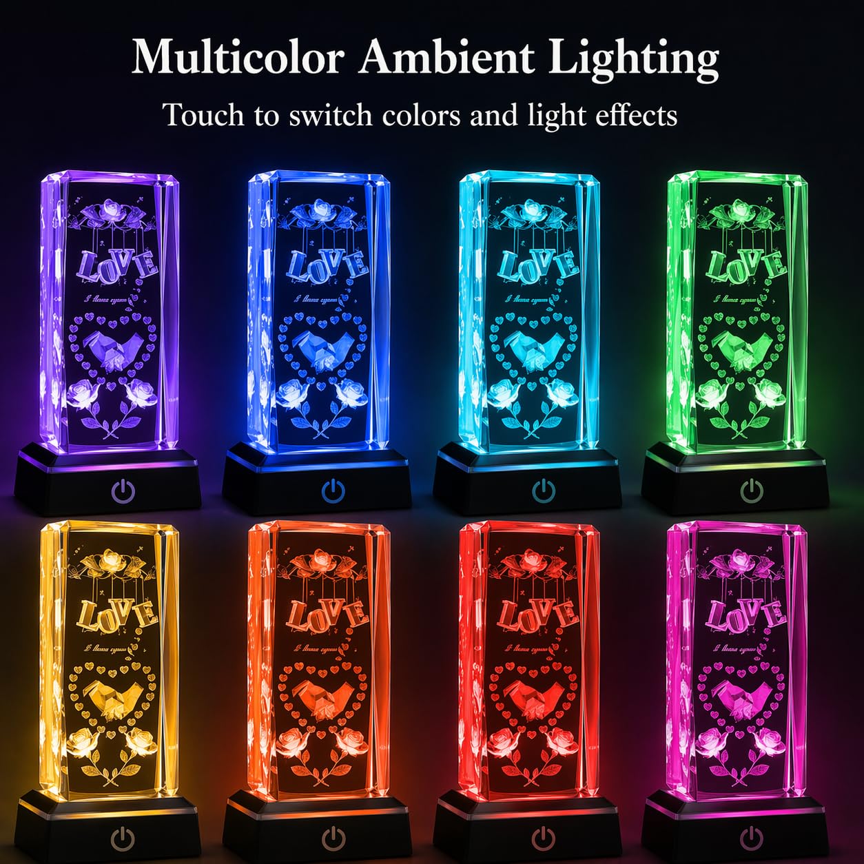 Zerelys Romantic Gifts for Him Her, Mother’s Day Gift for Wife, 3D Love Crystal Night Light with Multicolor LED Base, Anniversary Birthday Valentine’s