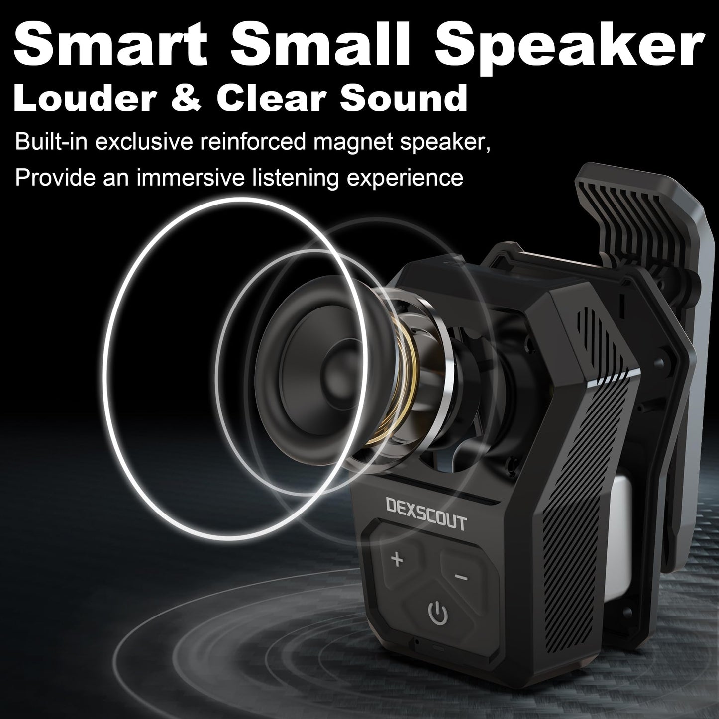 DexScout Wearable Bluetooth Speaker, Portable Wireless Clip-on Mini Water-Resistant Speaker, 12H Playtime, Built-in Mics for Hands-Free, Small