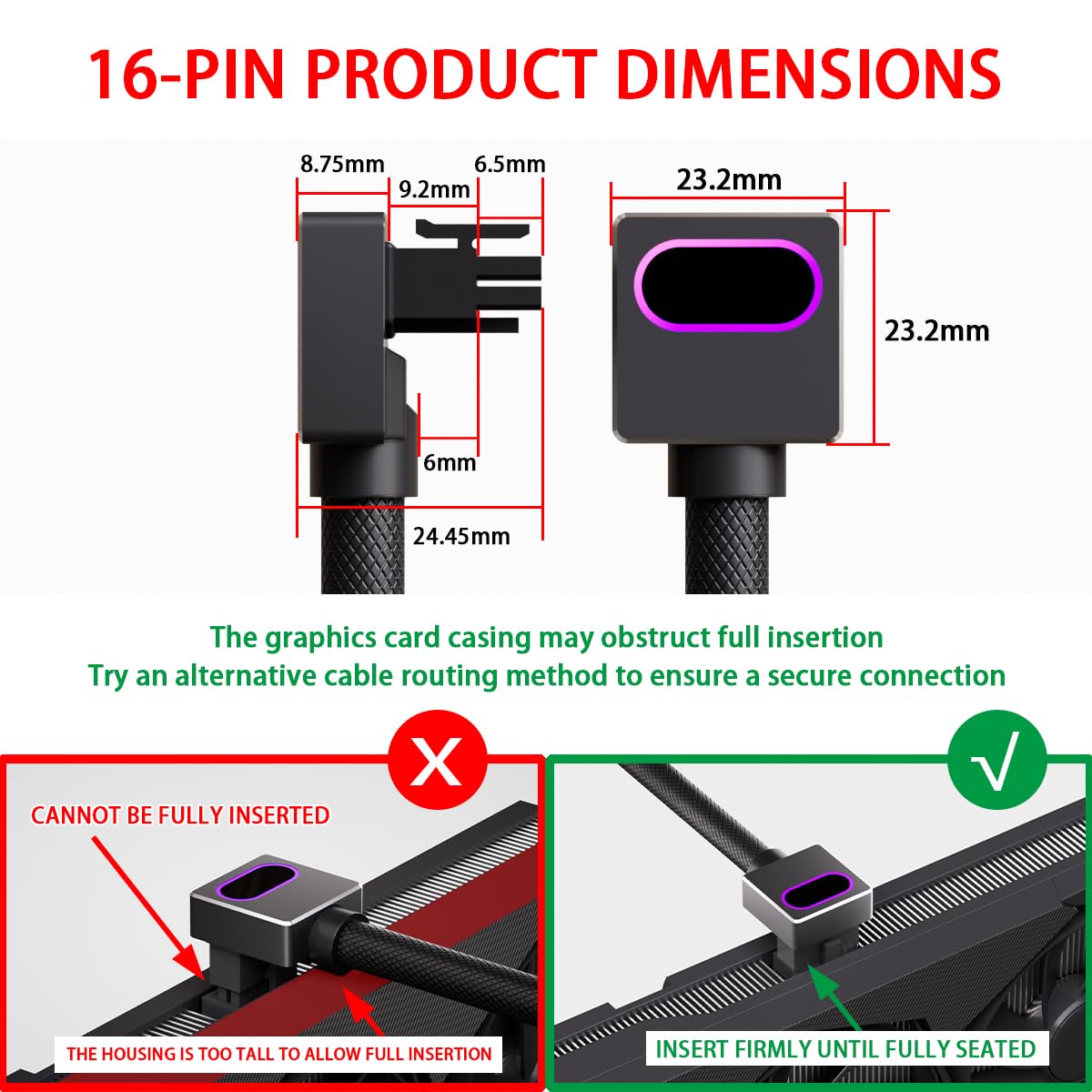 AIJS 12+4Pin(16-pin) 12VHPWR GPU Modular Cable-Direct Connection Cable for NVIDIA GeForce RTX 40/5070/5080 Series Graphics Cards,18AWG 90°Right-Angle
