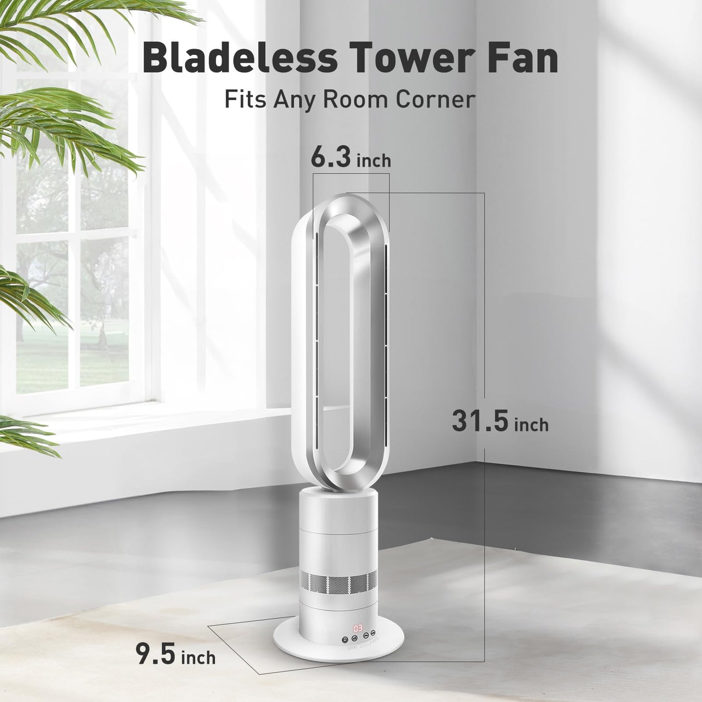 Eduzita QG830 Bladeless Tower Fan, 2-in-1 Space Heater & Cooling Fan, Remote & Touch Control, 10 Cooling + 3 Heating Modes, Ultra-Quiet DC Motor
