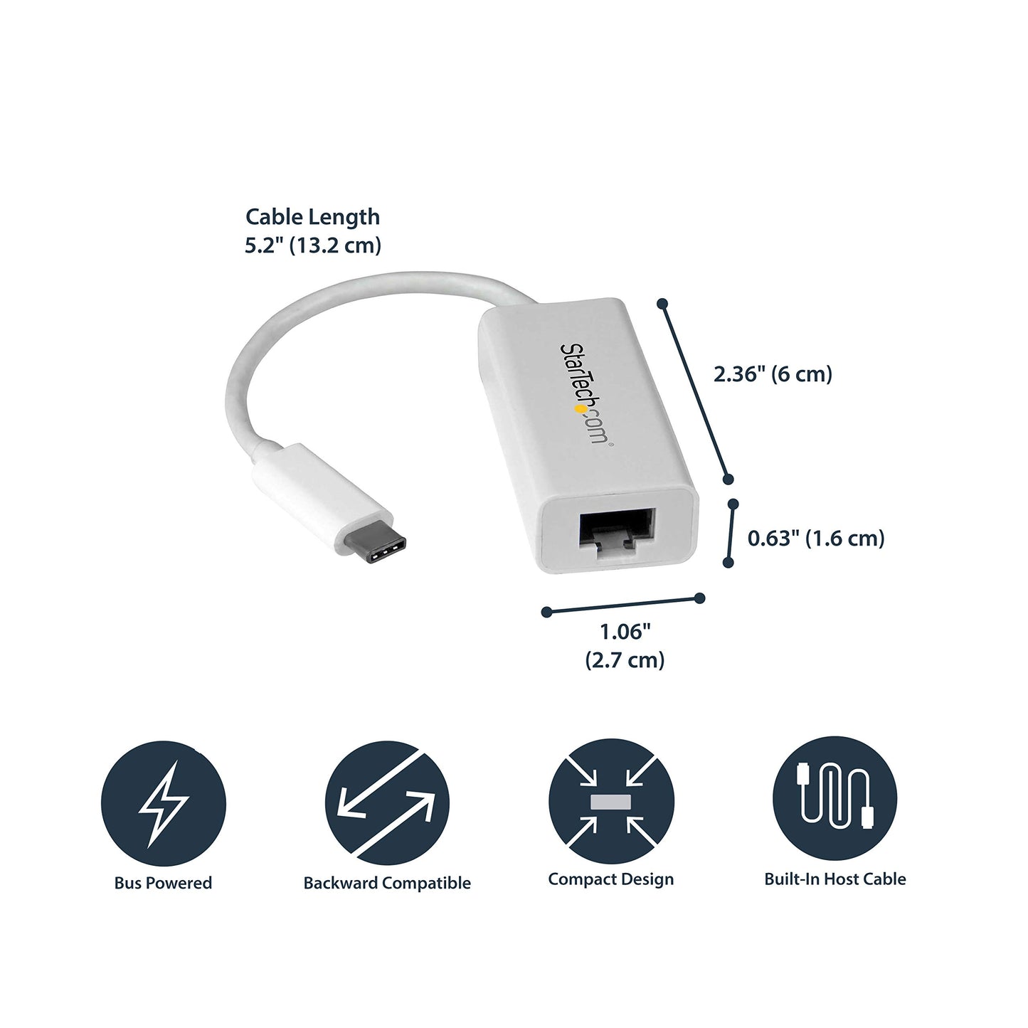 StarTech USB-C to Gigabit Ethernet Adapter, RJ45 LAN Network Converter