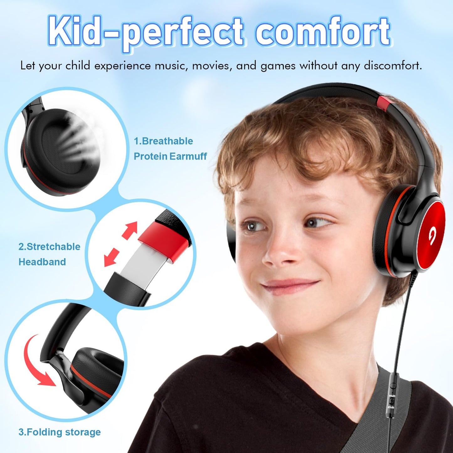 ADOOPE Kids Headphones with Safe 85dB/94dB Volume Limiter for Teen and Boys, Foldable HD Stereo Sound Headset for Kindle Kids/fire…