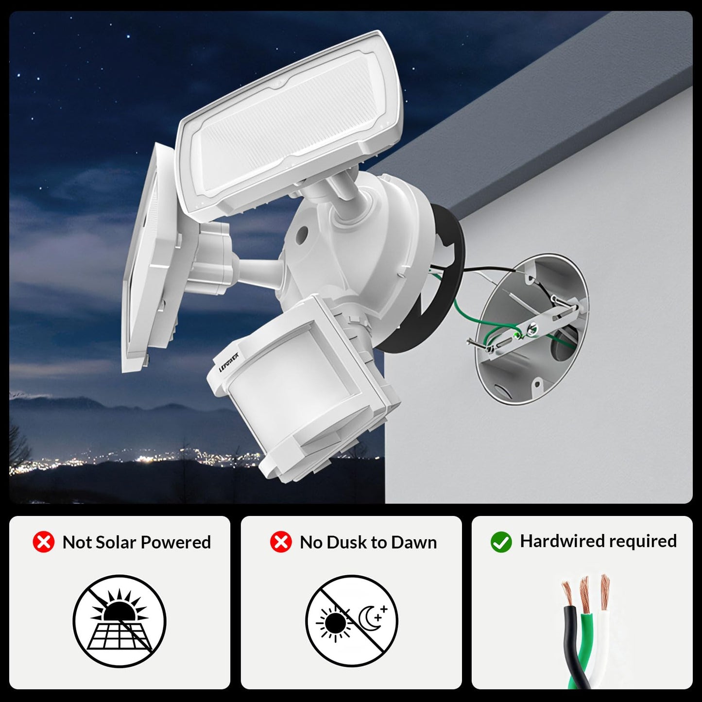 LEPOWER 30W LED Security Lights Motion Sensor Outdoor, 3200LM, 5500K, IP65 Waterproof, Hardwire 2 Head Motion Detector Flood Light for Garage, Yard