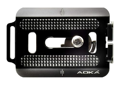 AOKA UP50 50mm Arca Compatible QR Plate w Strap Boss, Pivoting Backstop, D-Ring Screw & Safety Screws