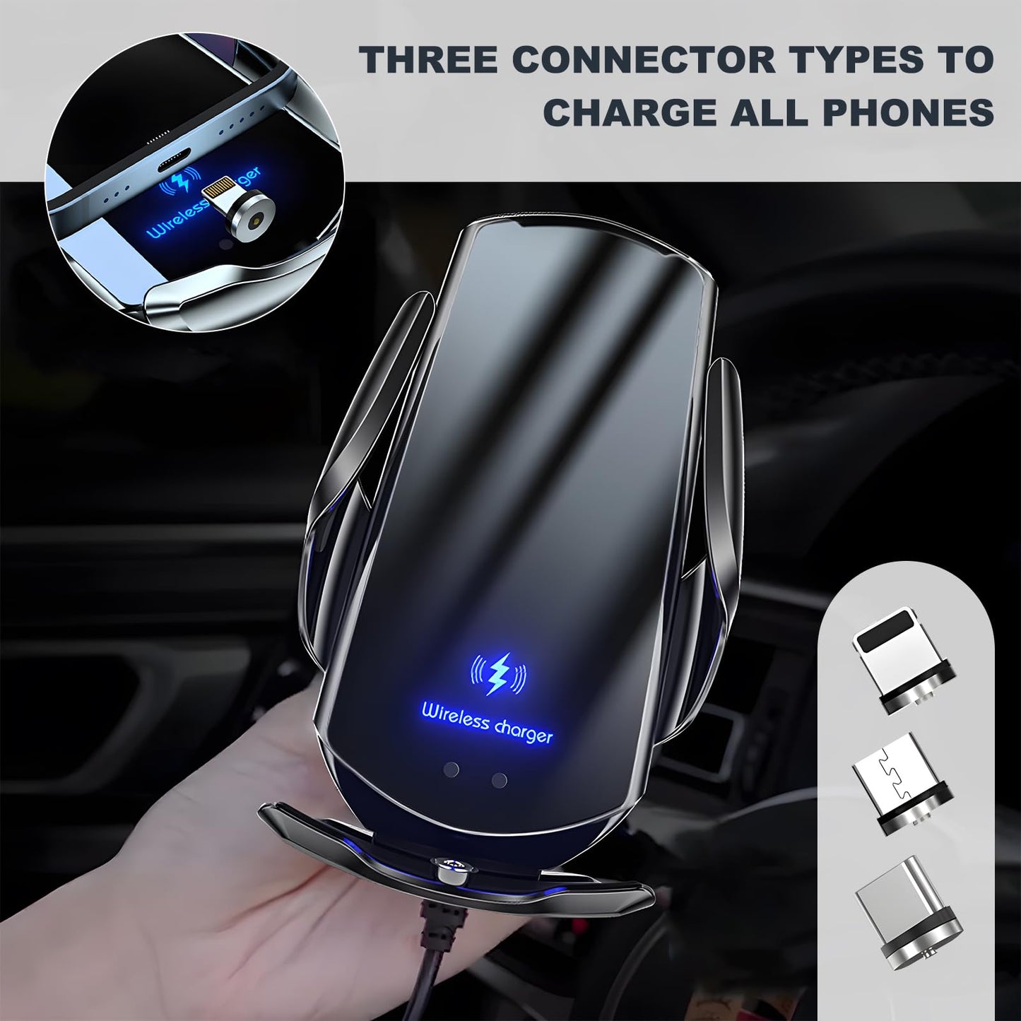 Rdxcv Wireless Car Charger, 15W Fast Charging Mount Electric Induction Car Phone Holder, Universal Auto-Clamping Magnetic Charger Air Vent Mount