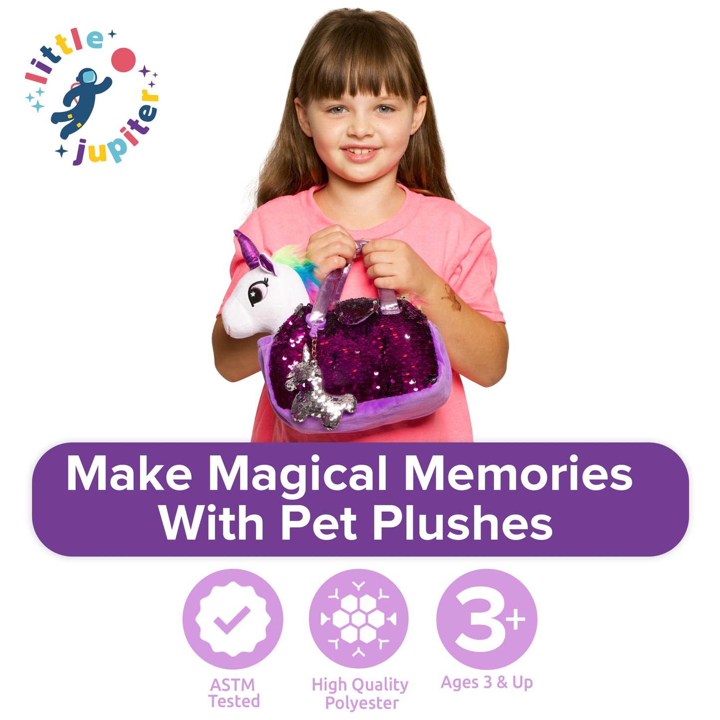 Little Jupiter Plush Pet Set w/Purse - Unicorn Stuffed Animals for Girls - Plush - Stuffed Unicorns - Gift for Age 4-5 - 6-7 yrs (White Unicorn)