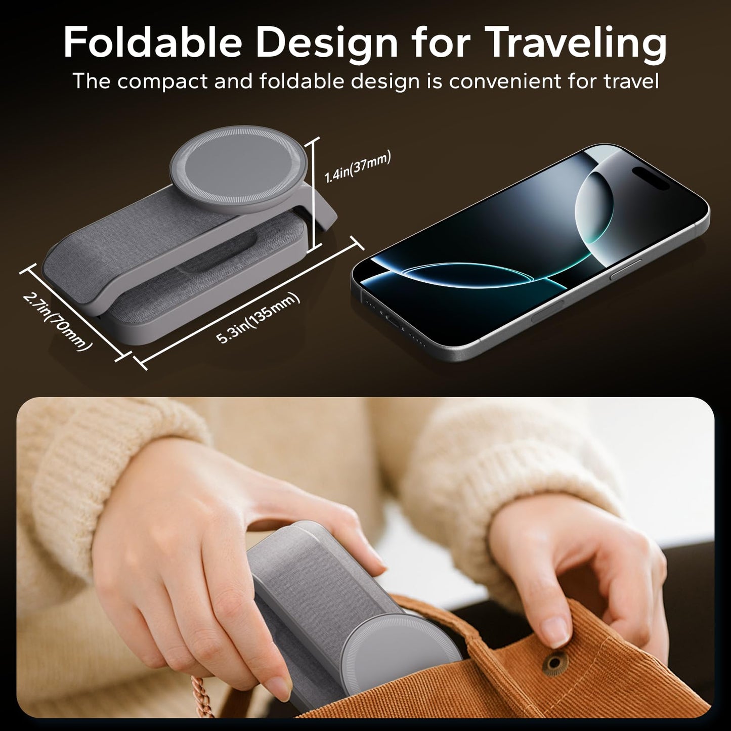 Eazpower 3 in 1 Foldable Wireless Charging Station for MagSafe, Nightstand Magnetic Charger Stand for iPhone 17 16 15 14 Pro Max, Travel Charging Dock