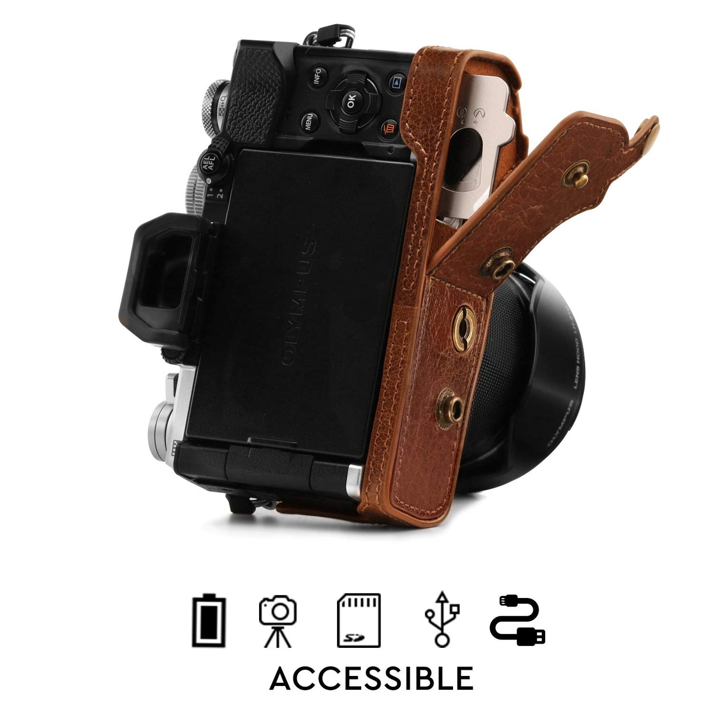 Megagear MG1863 Ever Ready Genuine Leather Camera Case Compatible With Olympus Om-D E-M5 Mark I?? - Brown
