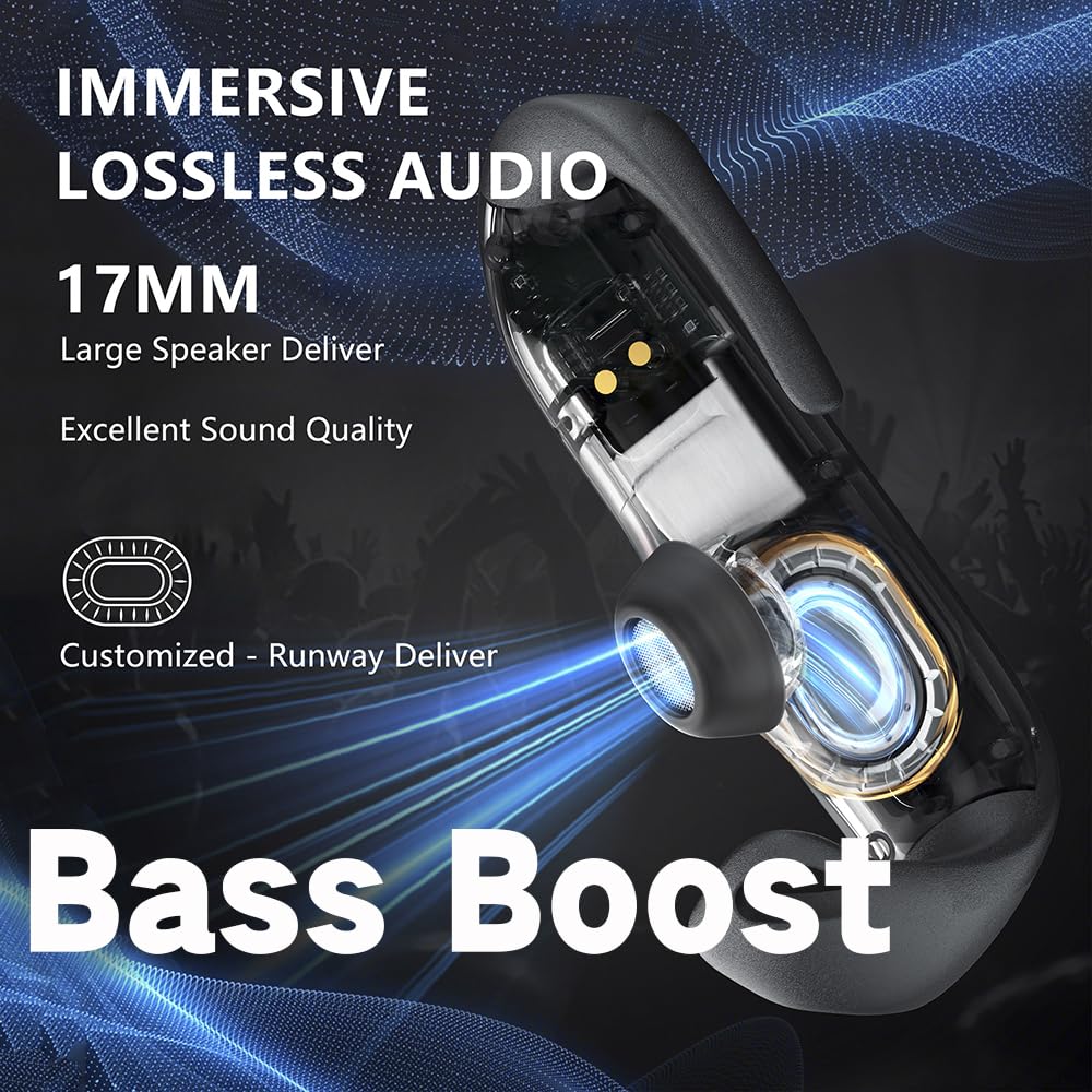 Open Earbuds,Deep bass Non In Ear Bluetooth Headphones,Comfortable Sports Open Ear Wireless Earphones with High Fidelity Sound,Immersive experience…