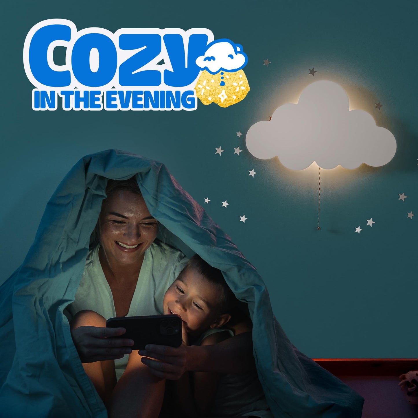 Tip perk 2 Pack Cloud & Moon Lights - Floating Cloud & Moon Wall Lamps for Nursery | Cute Floating Lamps for Kids Bedroom | Battery-Operated Hanging