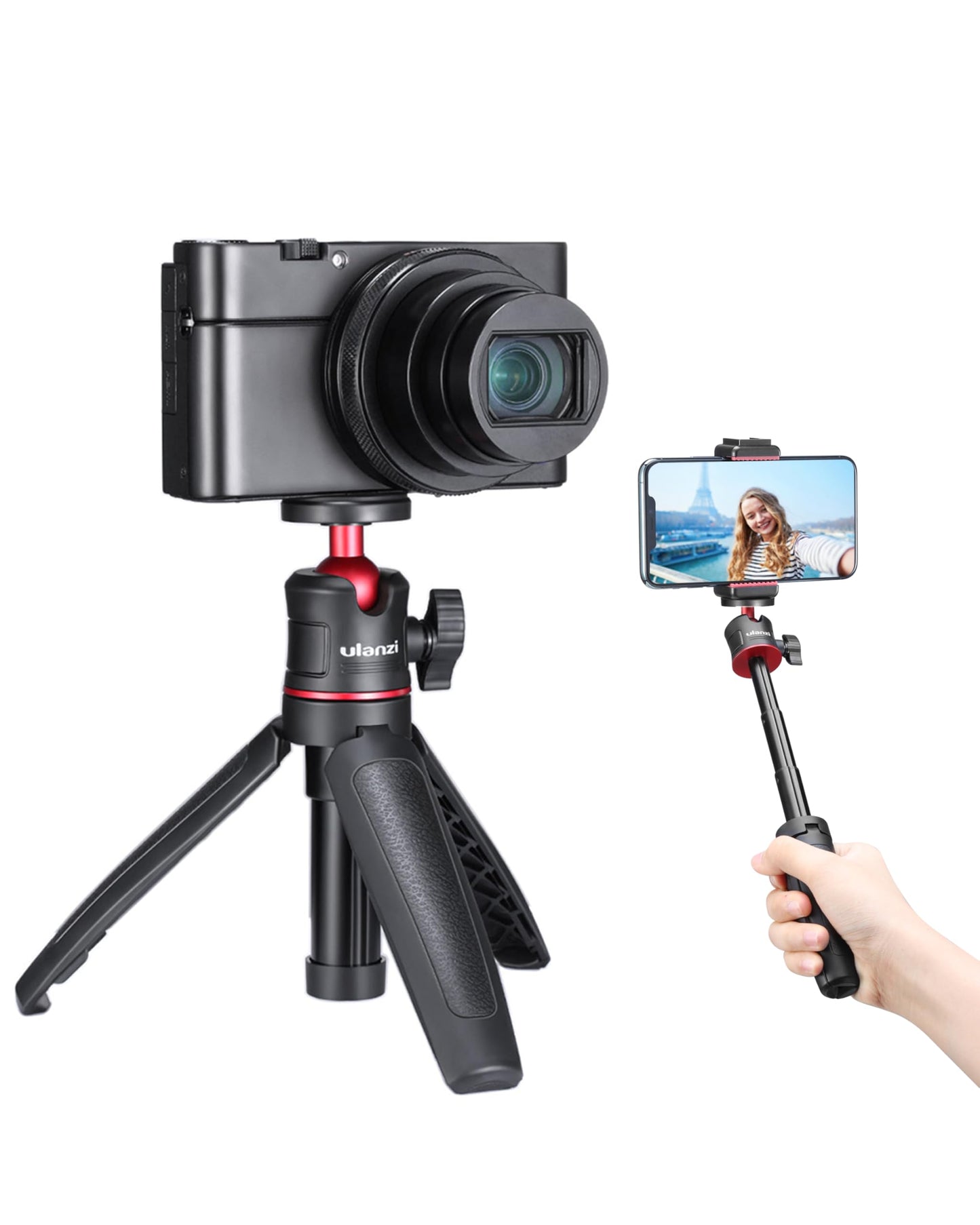 MT-08 Black Mini Tripod for Camera, 1/4" Screw Universal Tripod Compatible with DJI OSMO Pocket 3/Insta 360 x 5/OSMO 360/Xtra/Sony/Canon/Nikon