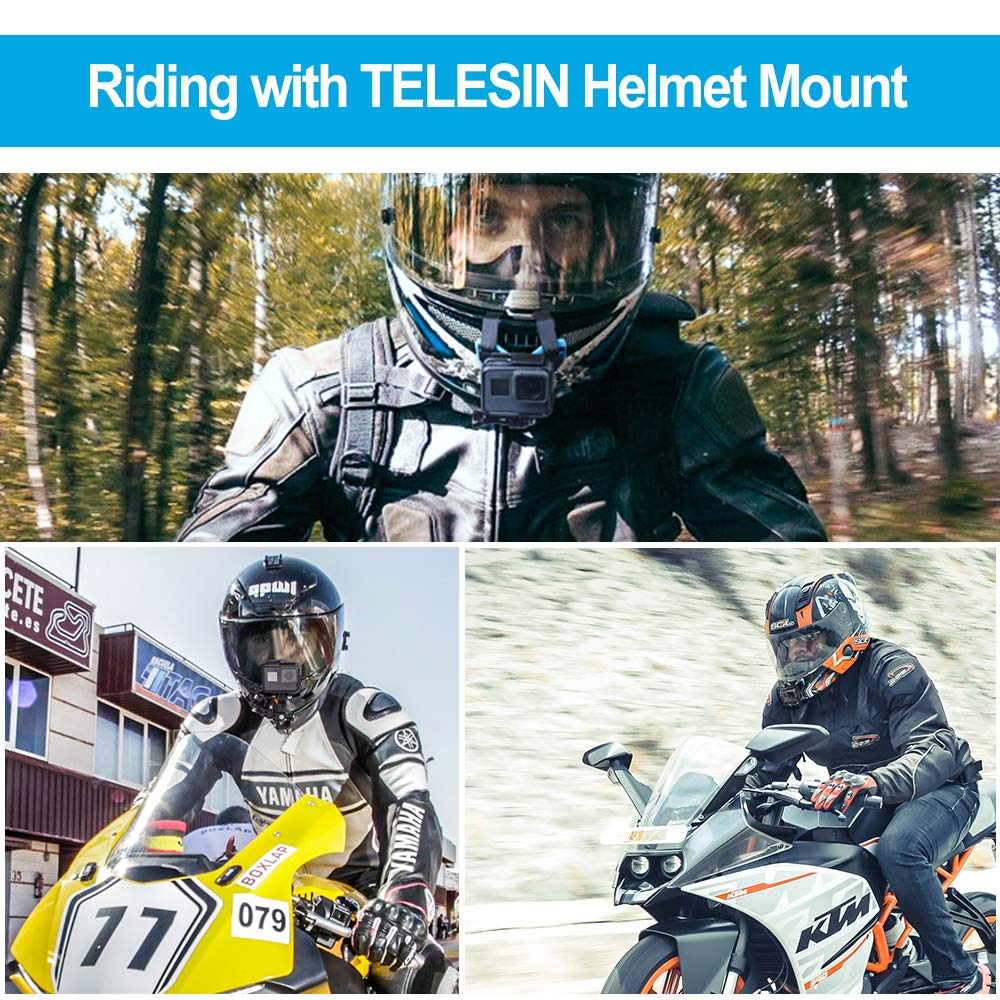 TELESIN Helmet Mount Chin Strap Clamp Attachment Motocycle Dirt Bike Holder Clip Accessories for GoPro Max Hero 12 11 10 9 8 7 6 5 Insta360 X3 GO3 Ace