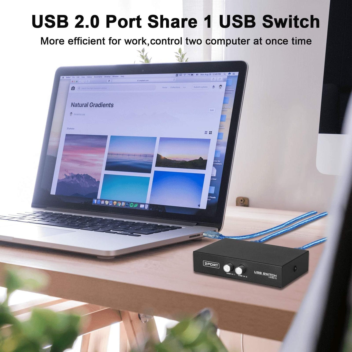 EEEKit 2 Port USB 2.0 Manual Sharing Switch Hub, Printer Scanner Splitter Adapter with 2 Pack USB A to B Cables