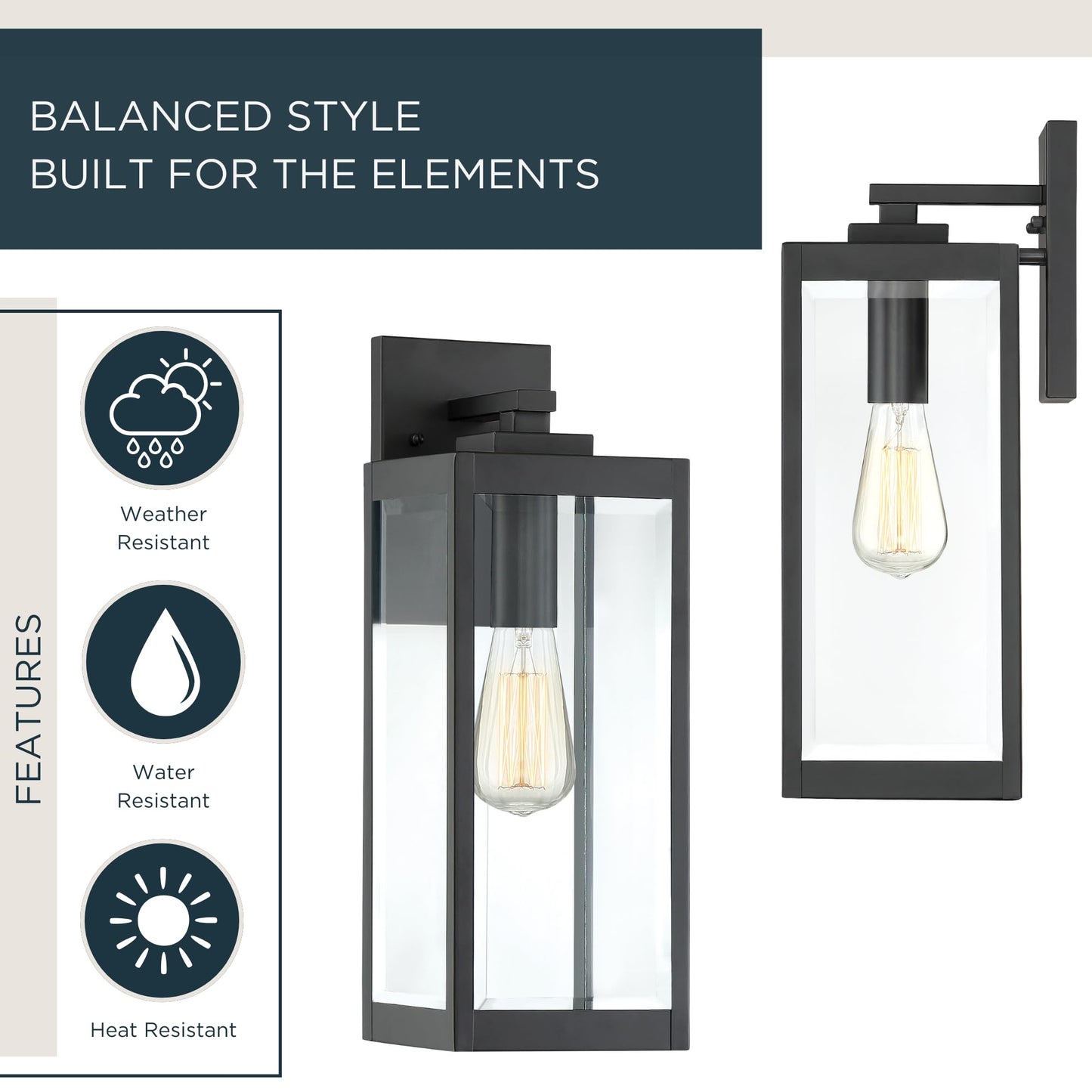 Quoizel Westover 17" Outdoor Wall Sconce, 1-Light Earth Black with Clear Beveled Glass, E26 Base, Wet Rated
