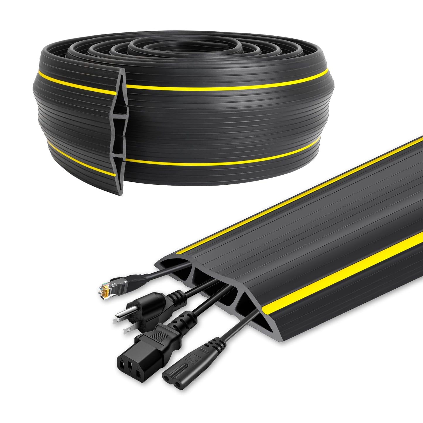 20 Ft Heavy Duty Floor Cord Cover Cable Protector, 3 Channels Protect Cords and Prevent a Trip Hazard- Conceal Wires at Home, Office, Warehouse