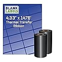 4.33" x 1476' (110mm x 450m) Thermal Transfer Ribbon Blank Labels Brand. Premium Wax for Zebra or Datamax Industrial Printers (6 Rolls)