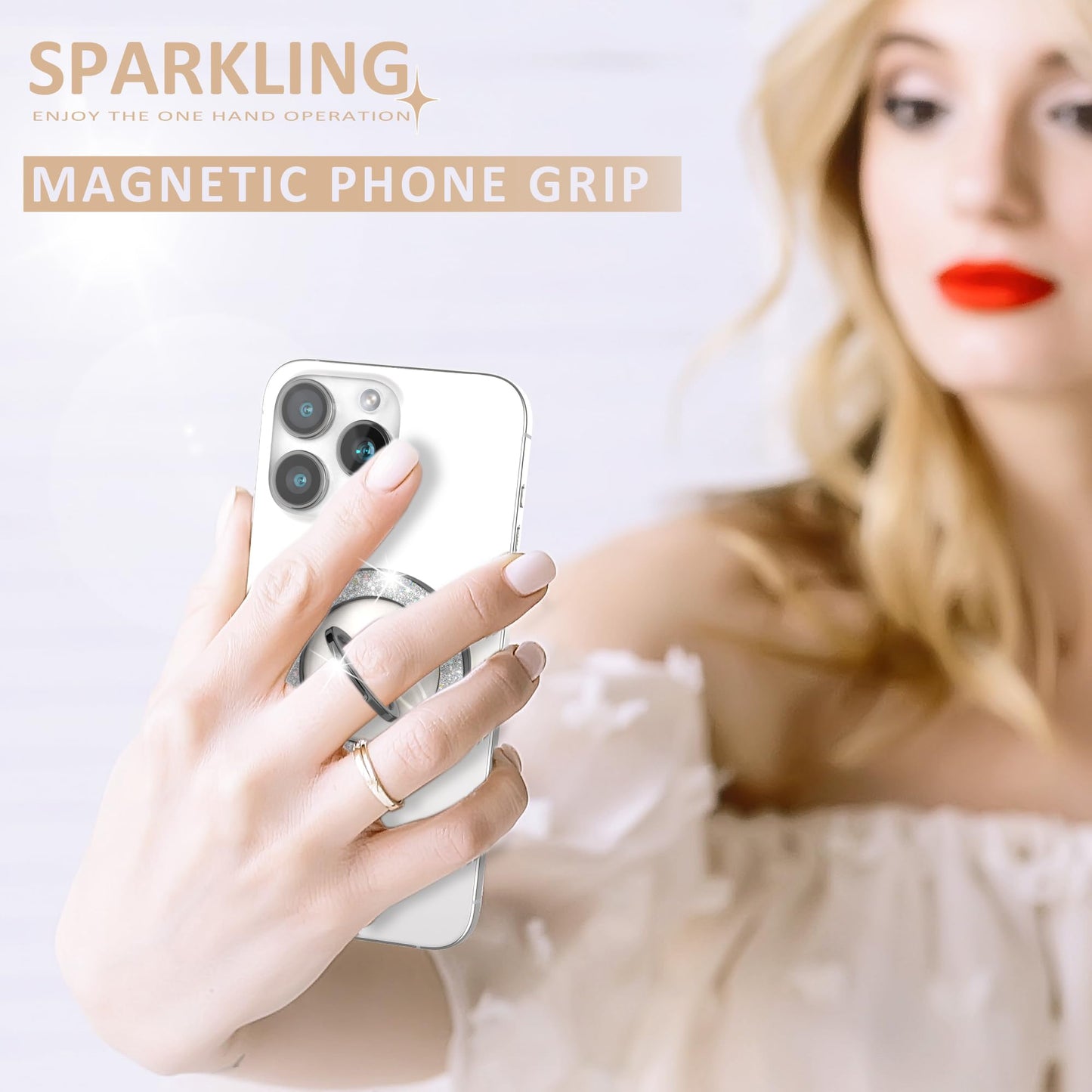 Pikabo Magnetic Phone Ring Holder for MagSafe, Glitter Phone Grip Stand with 360° Rotation Finger Ring Kickstand Compatible with iPhone MagSafe