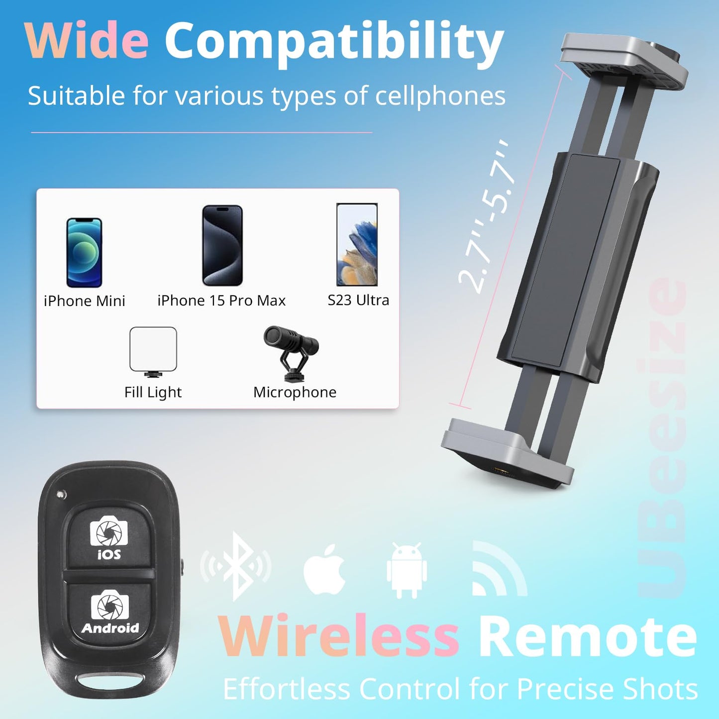UBeesize 72" Phone Tripod & Selfie Stick, Camera Tripods Stand with Wireless Remote and Phone Holder,Compatible with iPhone Android Phone, Perfect