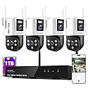 xmartO 4 Dual-Lens Wireless Camera Kit, 8-View WiFi6 Mesh Long Range Security System, 16CH 4K Dual Band NVR, 4MP 180° Static FOV & 360°PTZ AI