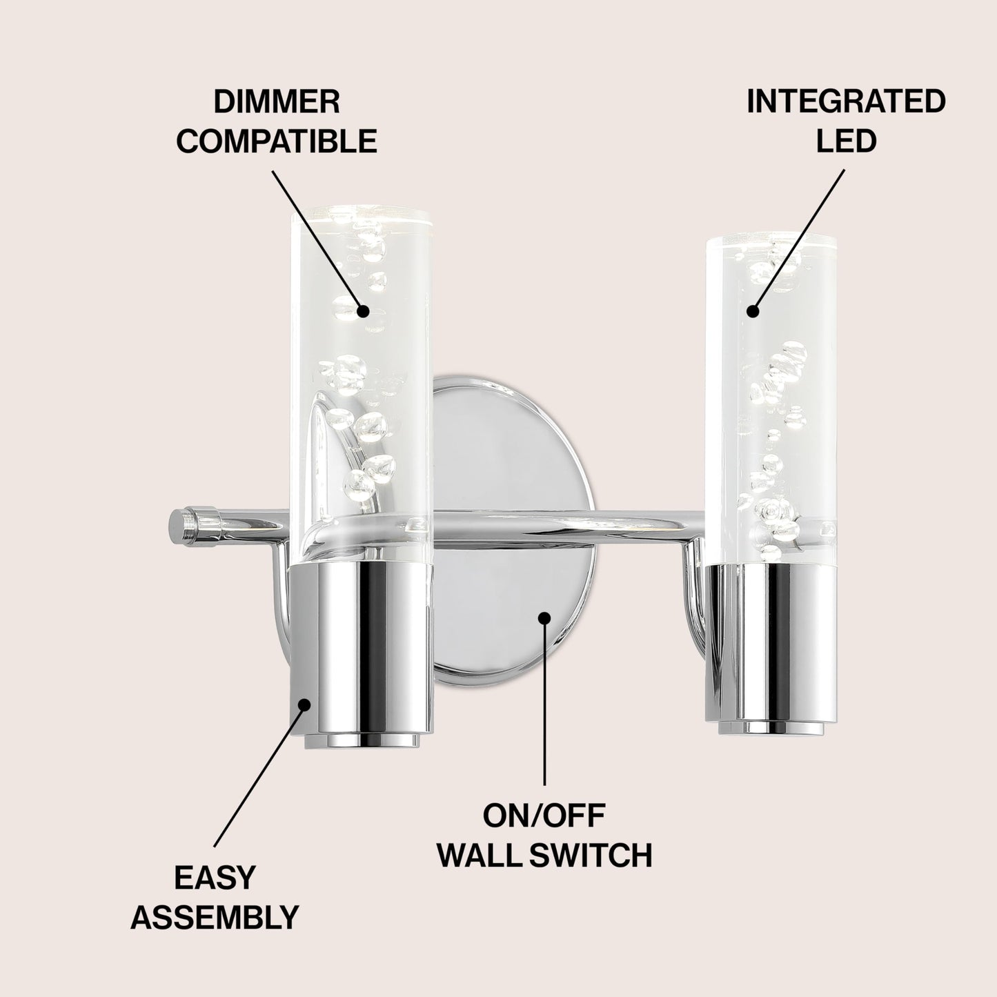 JONATHAN Y 10.75" Chrome Modern Integrated LED Vanity Light Wall Sconce for Bathroom, Clear Bubble Acrylic Shade Minimalist Art Deco Light