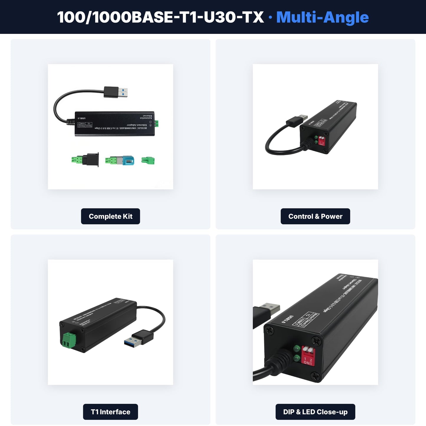 BUELEC USB 3.0 to Automotive Single-Pair Ethernet Adapter, 100/1000BASE-T1, Bus Powered, with MATEnet & HMTD Adapters, Plug and Play
