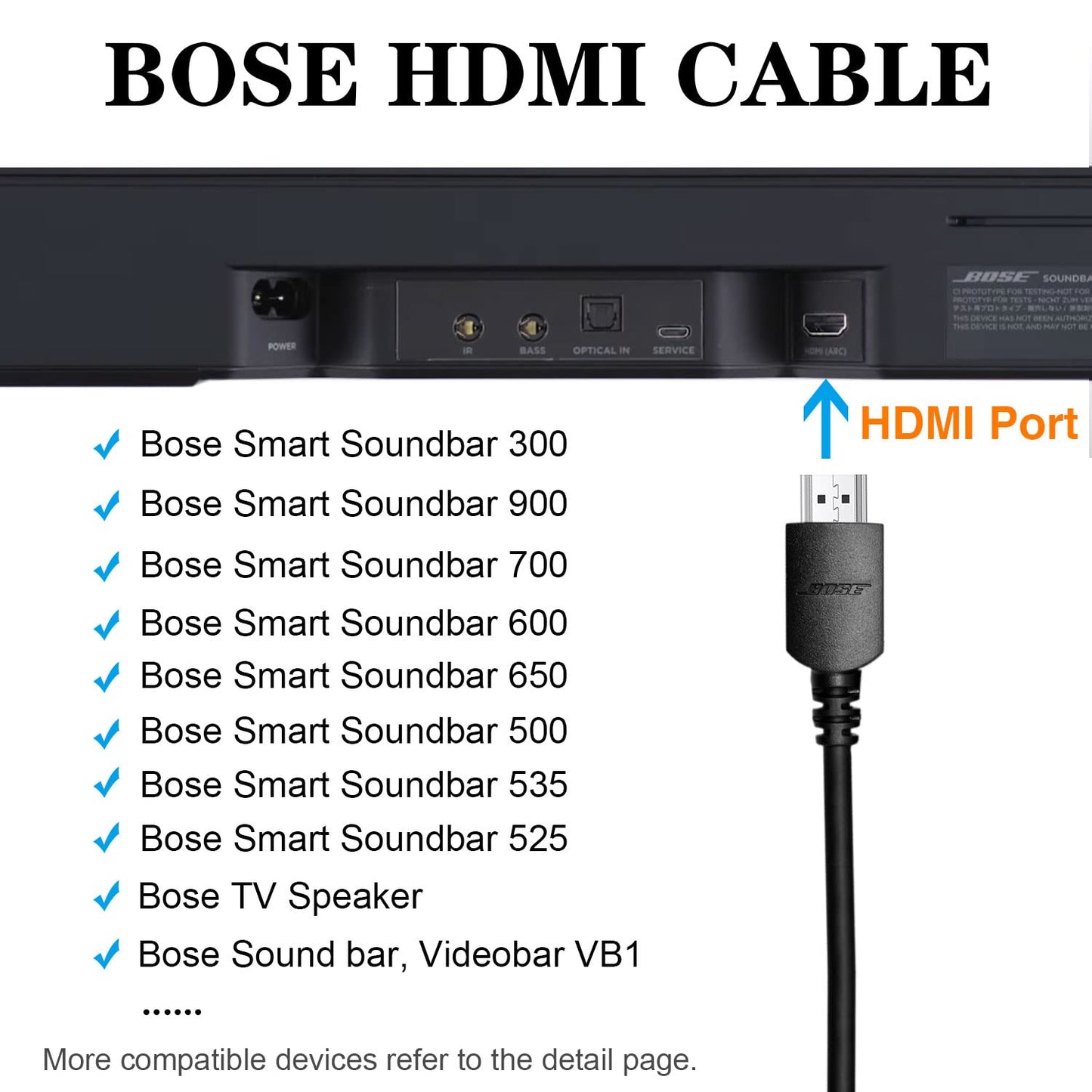 LILIBIN 4K HDMI Cable Compatible for Bose Smart Soundbar 300, Smart Soundbar 900, TV Speaker, 700, 600/650/500/535/525, Sound bar, Videobar VB1, Bose