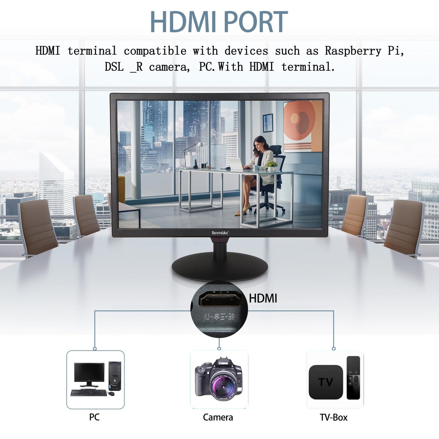 Benmiuko 19 inch Monitoring Display Screen Security Camera Monitor LCD Multi Functional Interface HDMI, BNC, VGA, AV, USB Input CCTV Computer Monitors