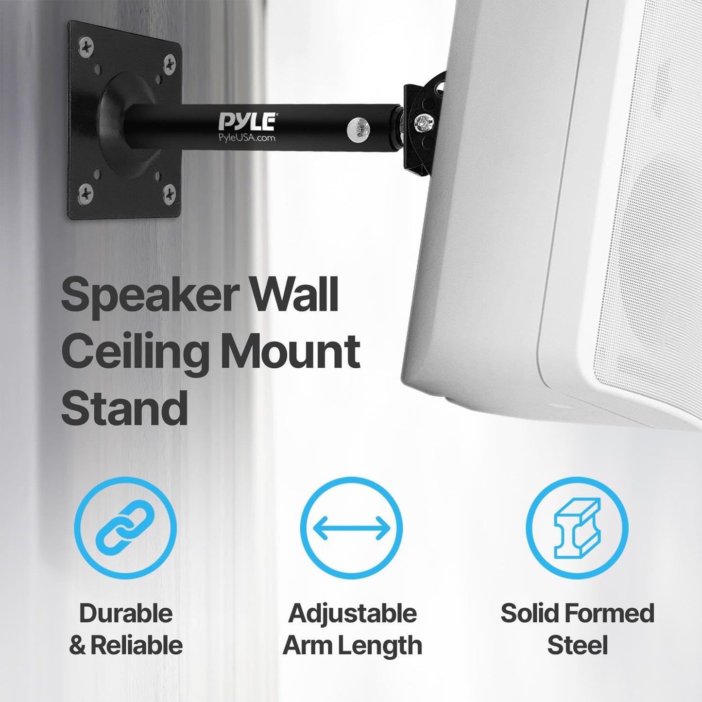 Pyle Universal Speaker Mounting Bracket - Ceiling & Wall Speaker Mount with Adjustable Swivel Tilt, 13.4" Retractable Telescopic Arm, 75 lbs Max Load