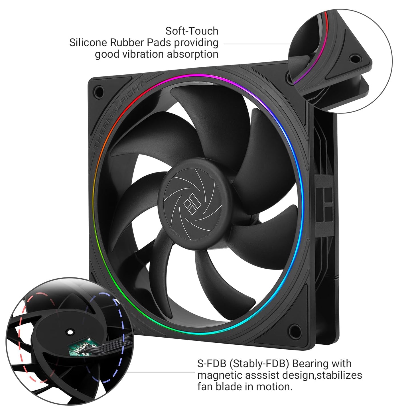 Thermalright TL-S12 120mm Silent CPU Fan, Computer Case Cooler, ARGB Thin Aperture,4pin PWM Connector, with S-FDB Bearing, up to 1500RPM PC Cooling
