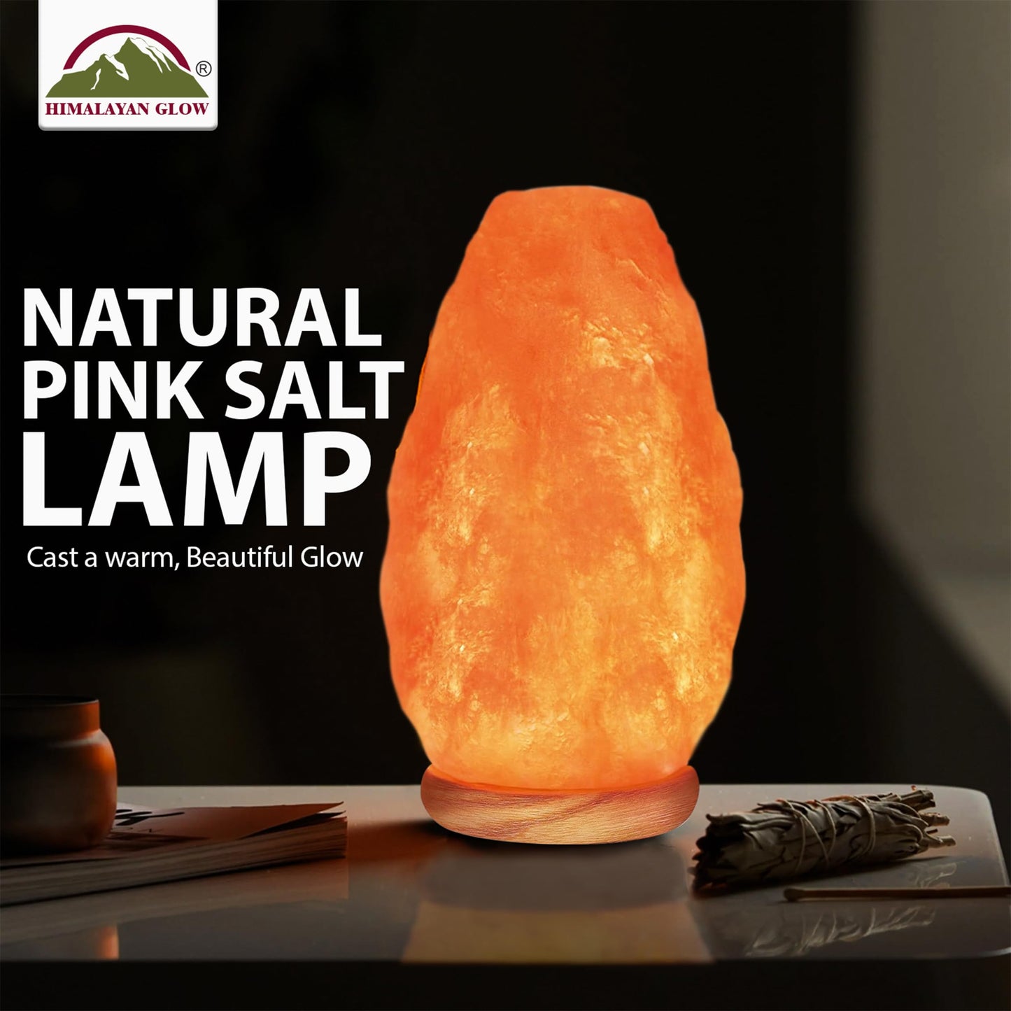 WBM LLC Himalayan Glow Natural Pink Salt Lamp, Crystal Salt Lamp Night Light with (ETL Certified) Brightness Control Dimmer Switch, Wooden Base & Salt