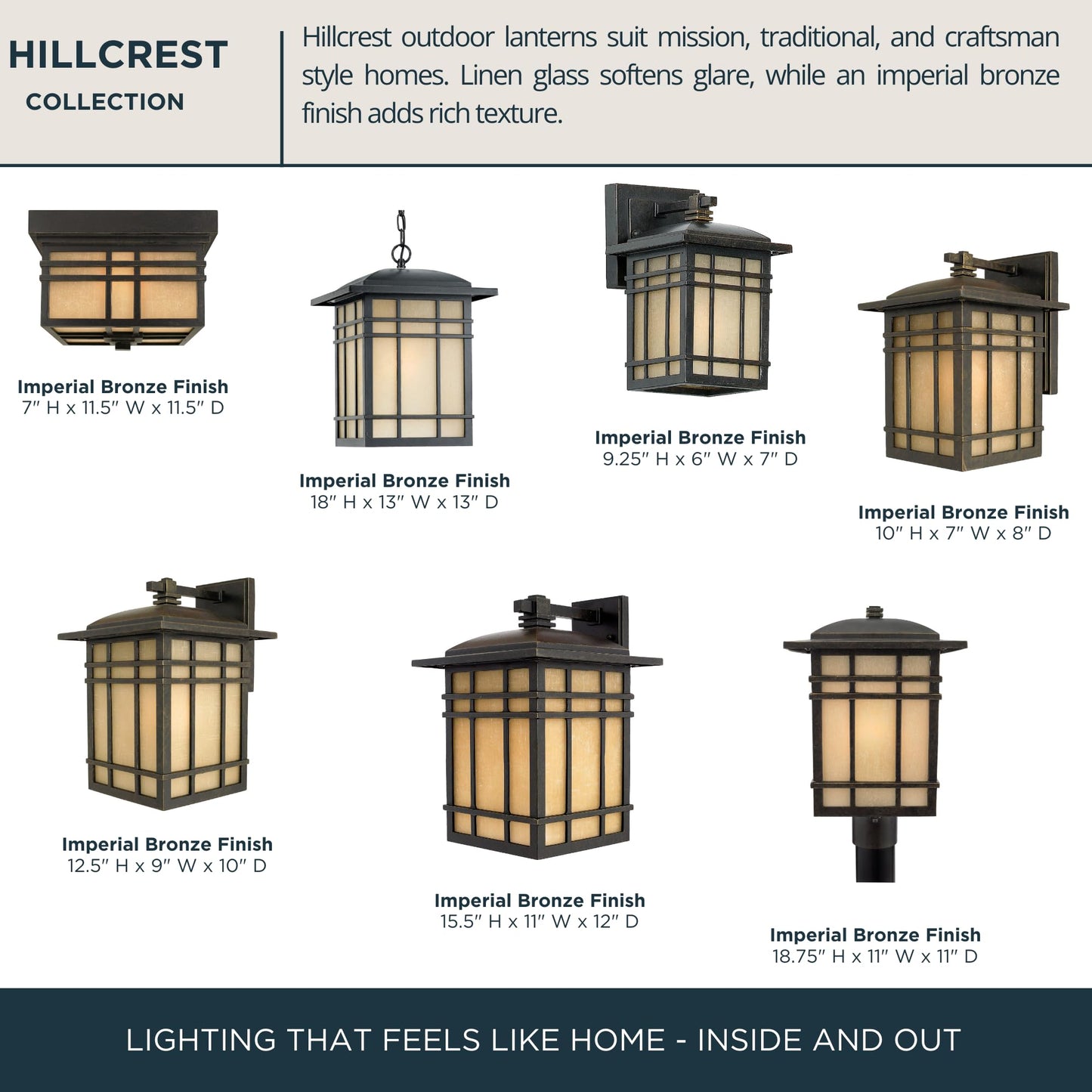 Quoizel Hillcrest 10" Mission-Style Outdoor Wall Sconce, Imperial Bronze with Linen Glass, Arts & Crafts Design, ETL Wet Rated