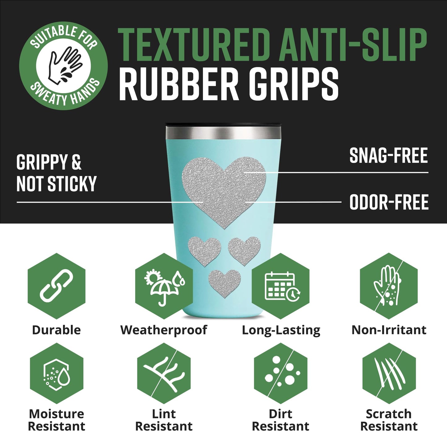 Dragon Grips Heart Stickers - 10 Pcs Clear Heart-Shaped Rubberized Grip Stickers - Waterproof, Multi-Purpose, Non-Slip, Textured Cell Phone Grip Tape