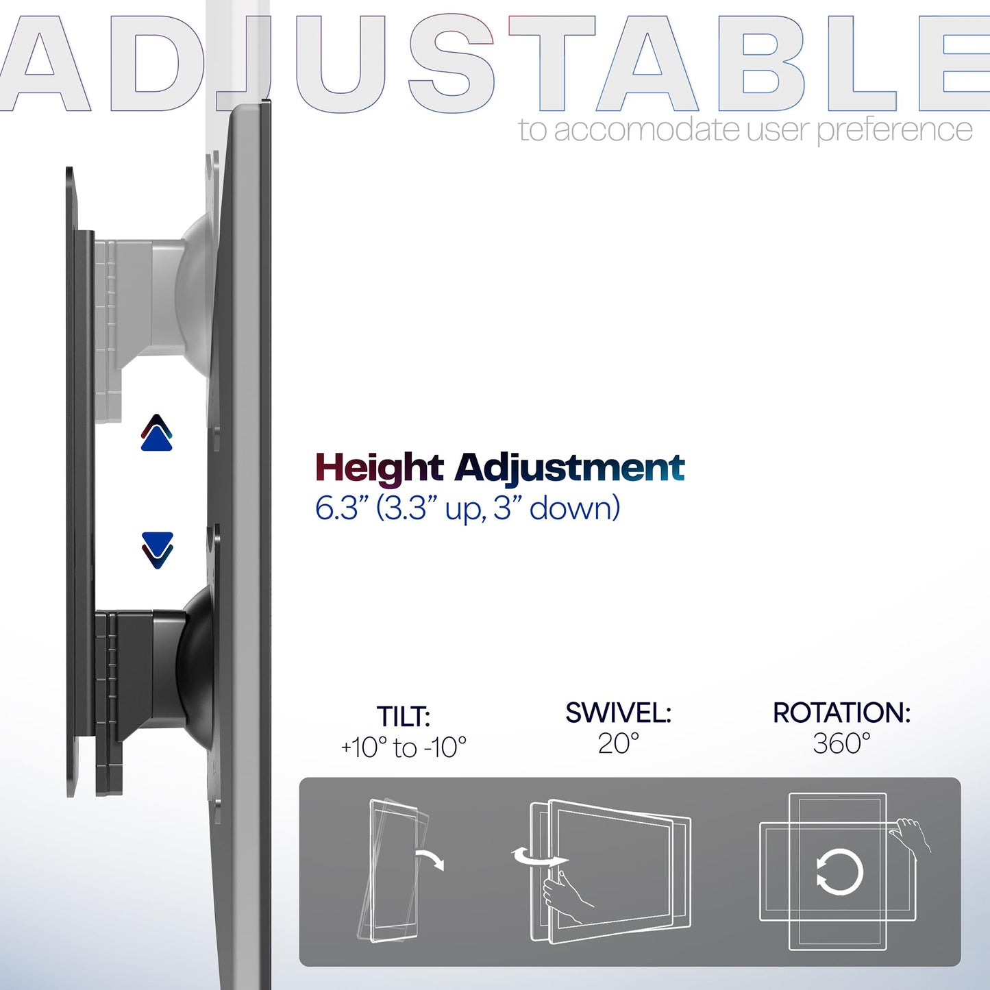 VIVO Height Adjustable 17 to 32 inch Single Monitor Articulating Wall Mount for Standing Workstations, Fits 1 Screen with Max VESA 100x100mm, Black