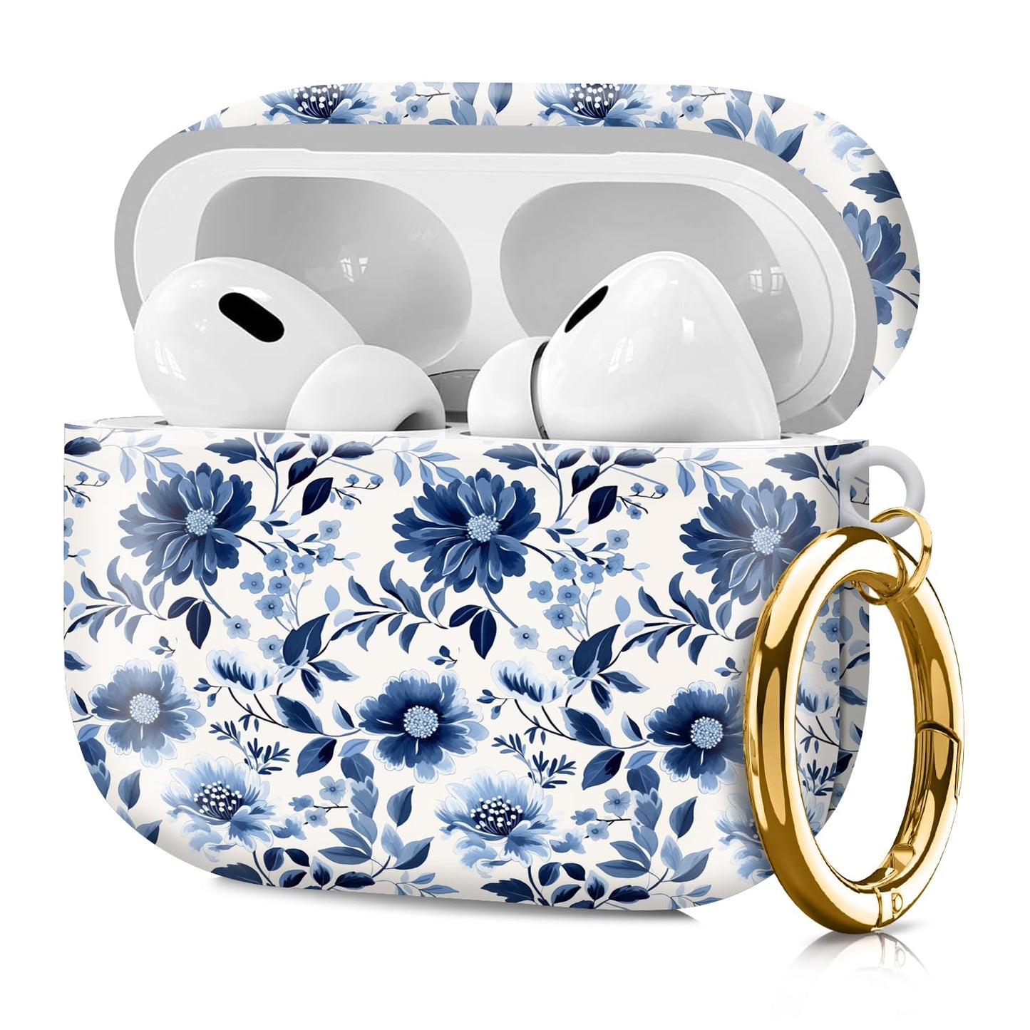 Compatible with Airpod pro 2nd/1st Generation Case Cover with Gold Round Keychain Cute Pattern Hard & Anti Slip Cover for Men Women & Girls?Blue
